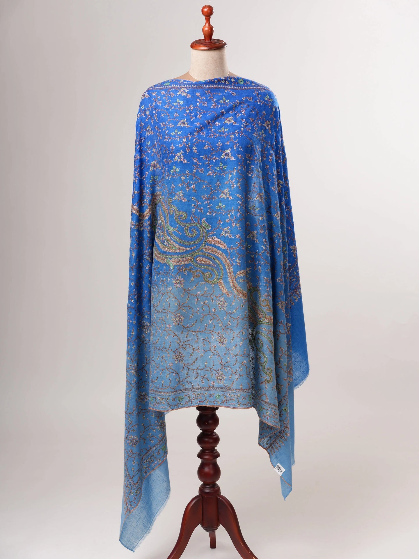 Ombre Blue Pashmina Shawl, Hand Embroided, Hand Woven, Made in Kashmir Shahkaar