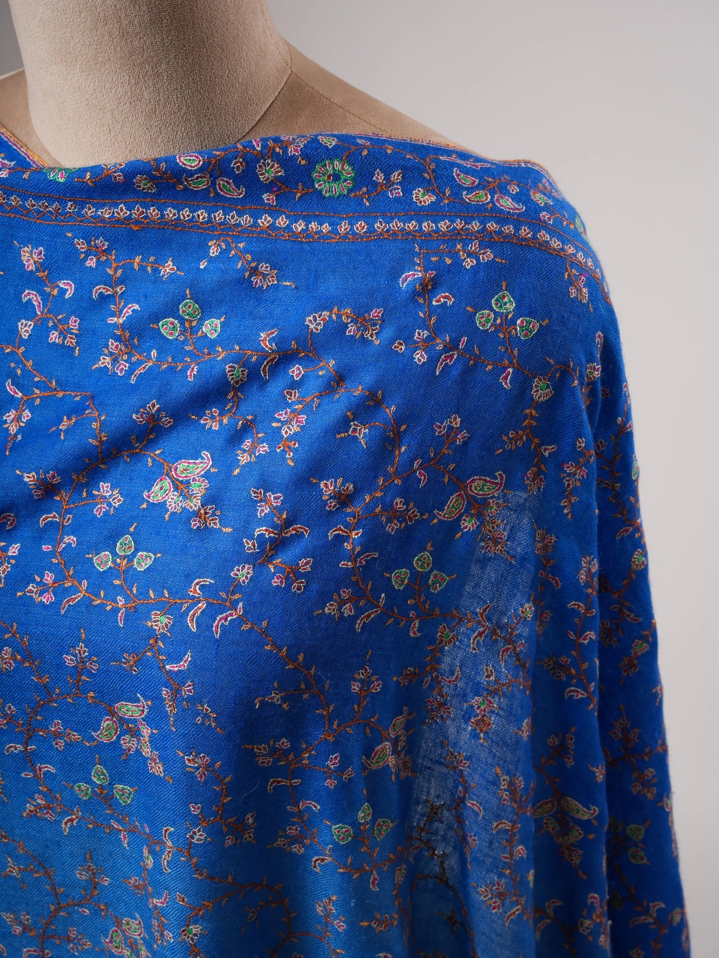 Ombre Blue Pashmina Shawl, Hand Embroided, Hand Woven, Made in Kashmir Shahkaar