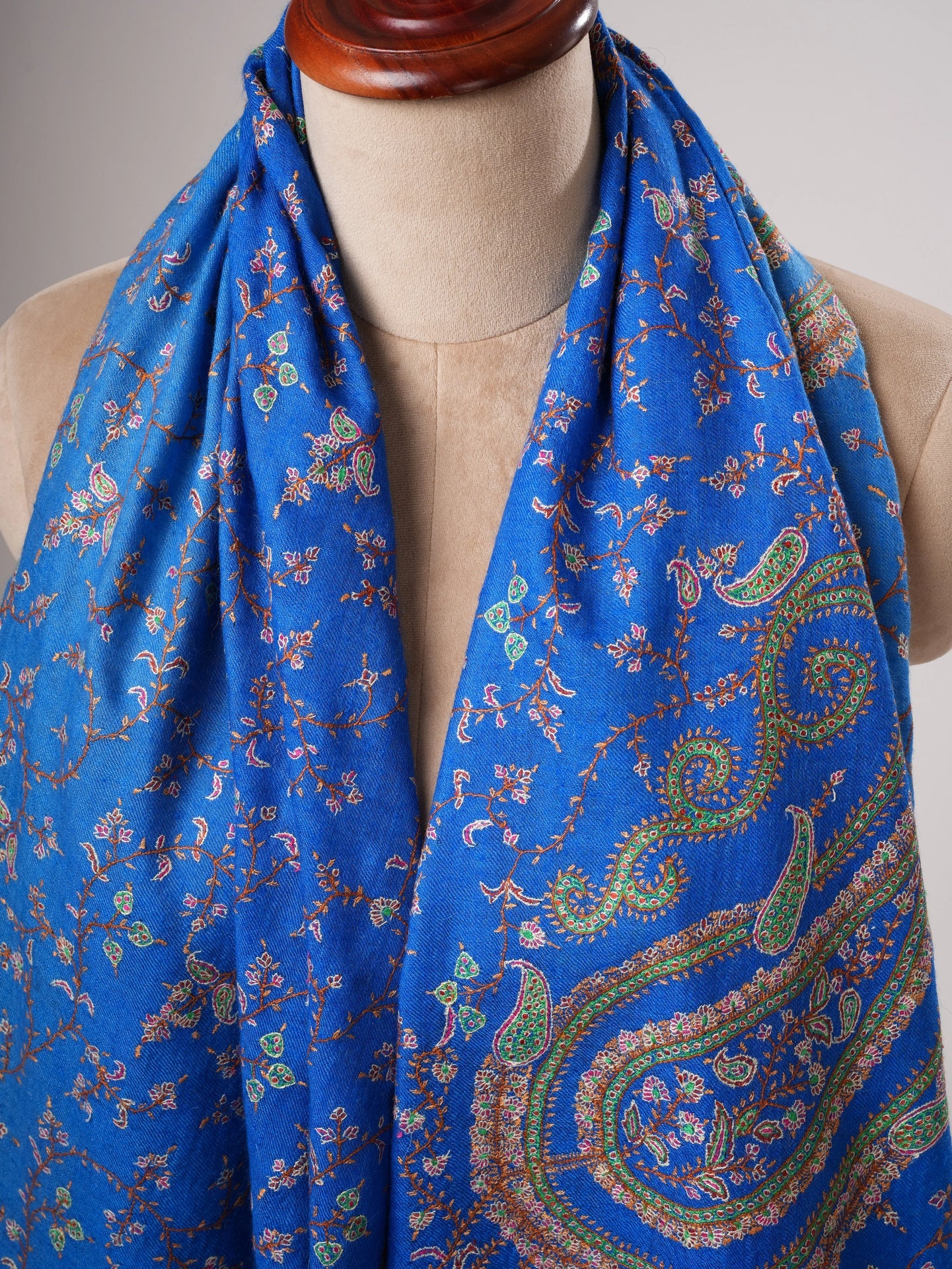 Ombre Blue Pashmina Shawl, Hand Embroided, Hand Woven, Made in Kashmir Shahkaar