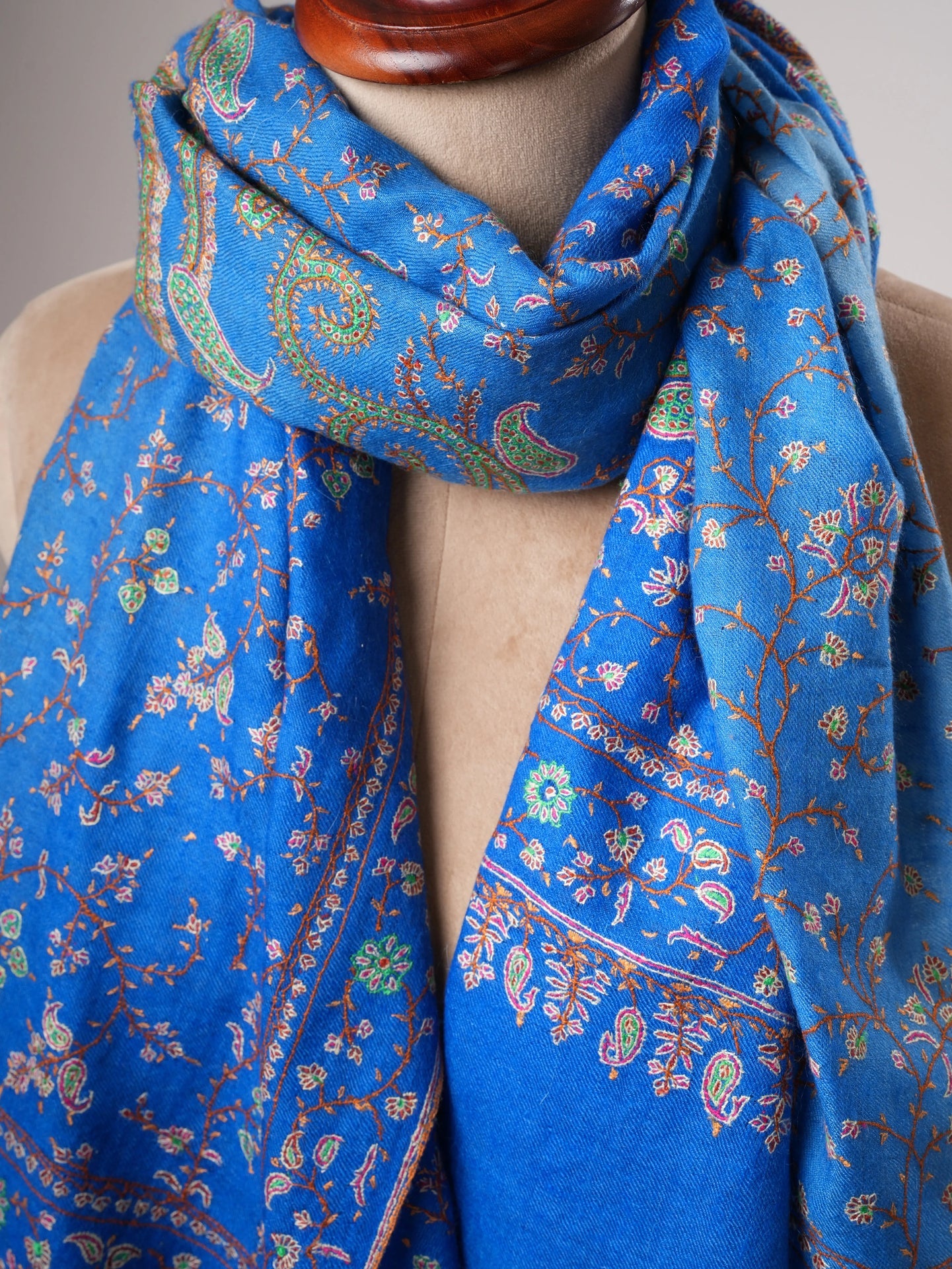 Ombre Blue Pashmina Shawl, Hand Embroided, Hand Woven, Made in Kashmir Shahkaar