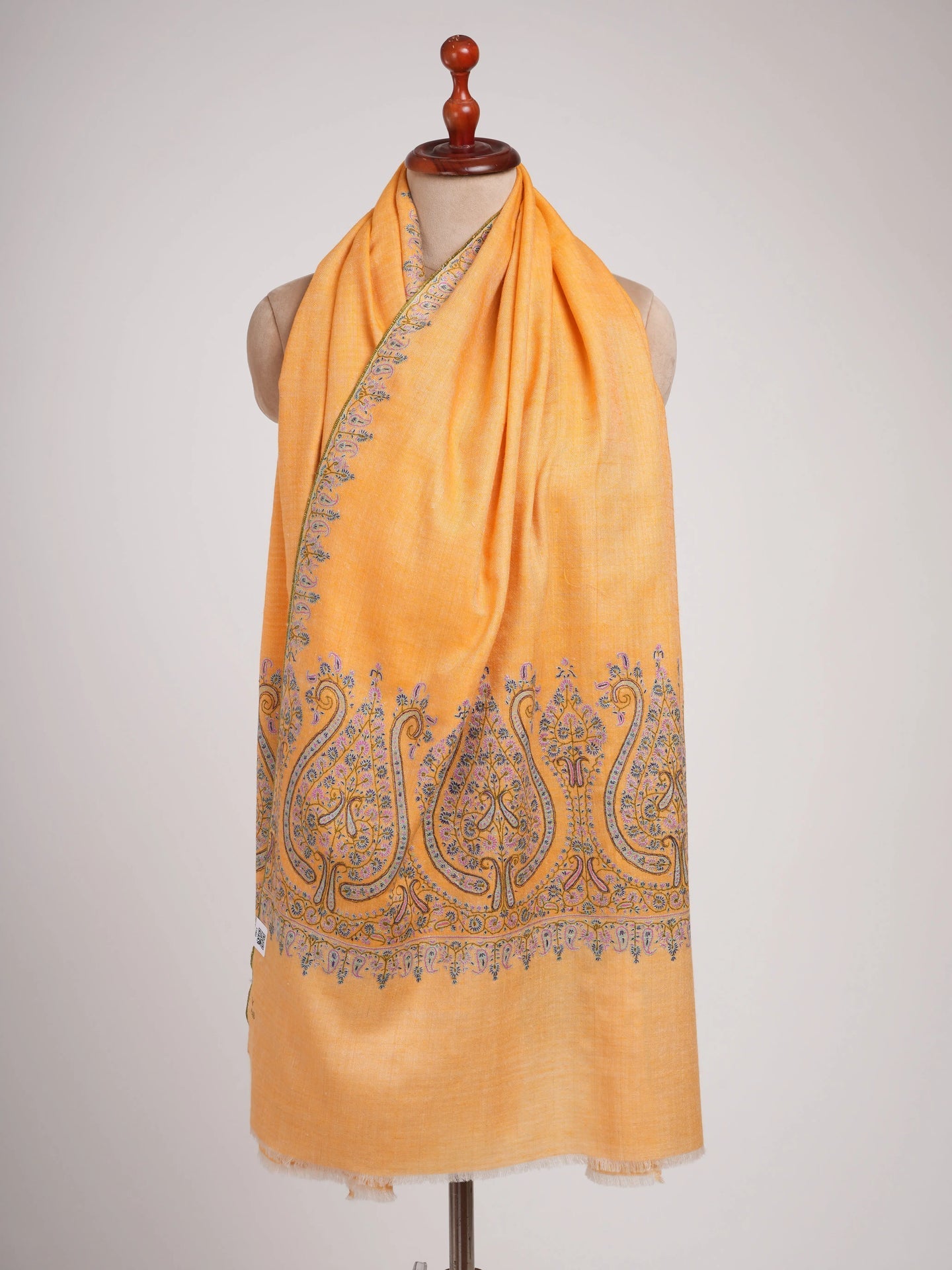 Orange Kashmir Pashmina Shawl with Palla Sozni Embroidery Shahkaar
