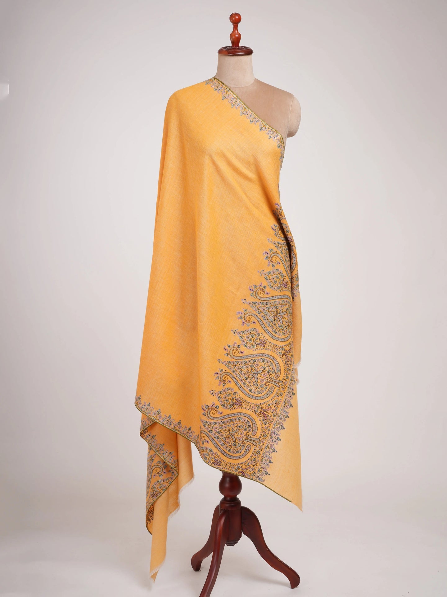 Orange Kashmir Pashmina Shawl with Palla Sozni Embroidery Shahkaar