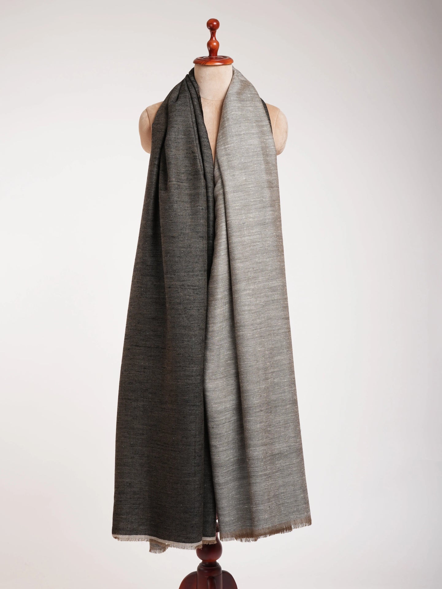 Oversized Black and Ivory Handwoven Dorukha Pashmina Shawl Shahkaar