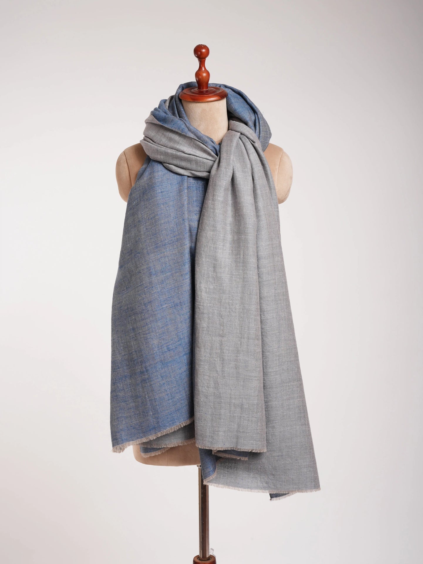 Oversized Dorukha Blue Ivory Pashmina Wrap Shahkaar