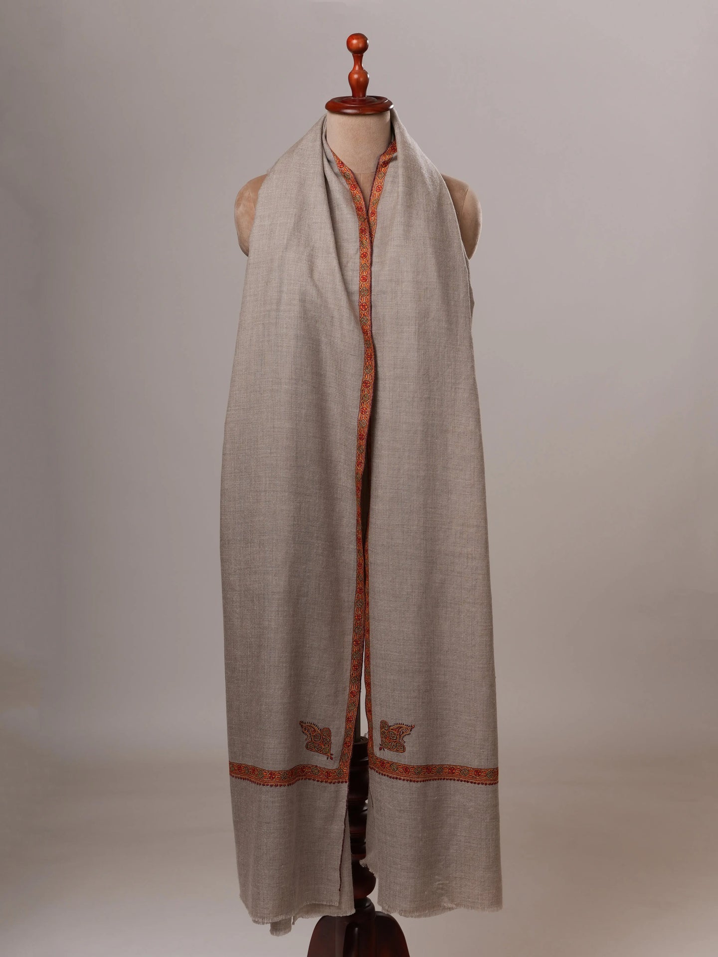 Oversized Handwoven Lightweight Pure Pashmina Shawl with Hashia Embroidery Shahkaar