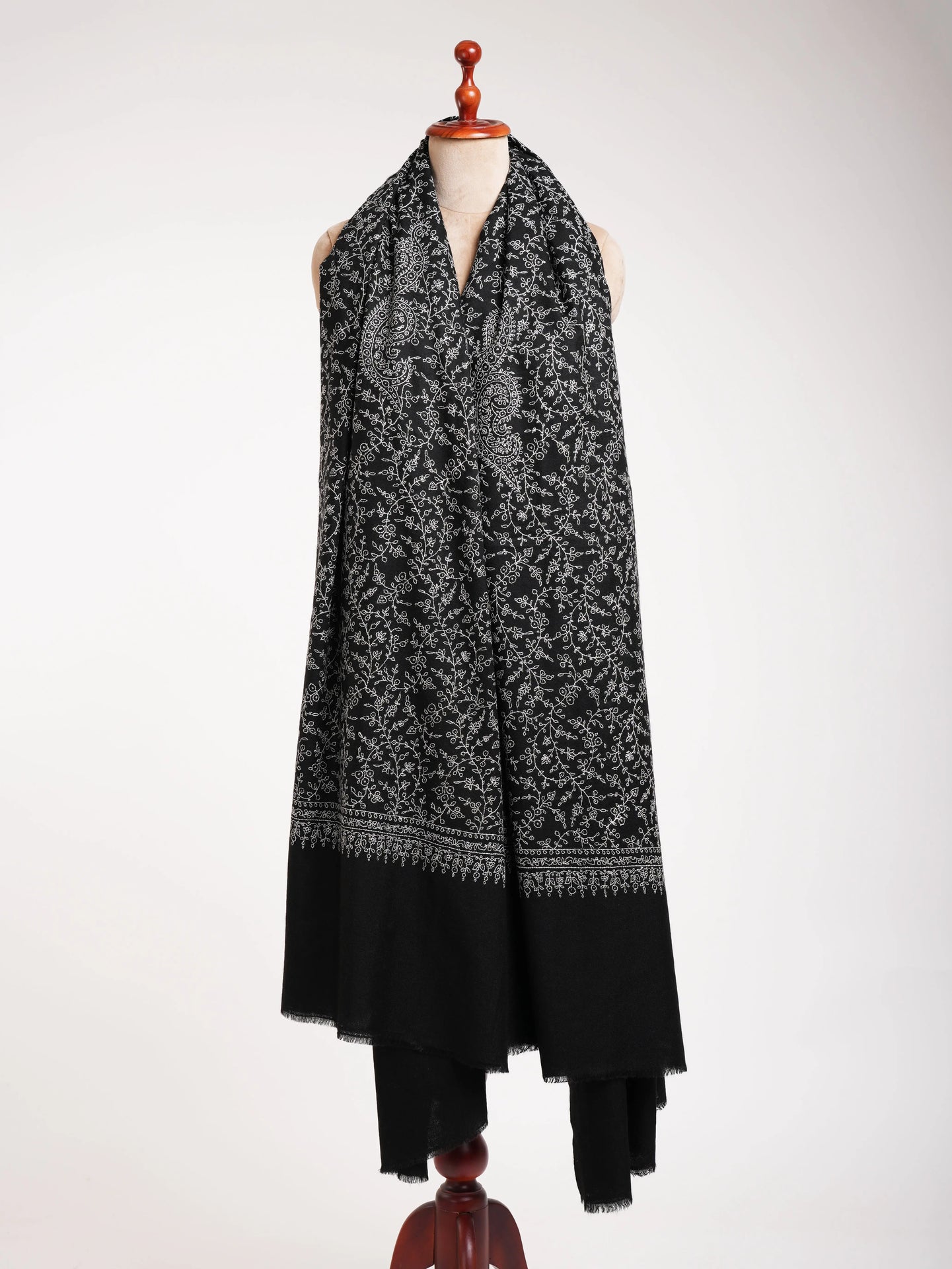 Oversized Sozni Embroidered Black Indian Pashmina Wrap Shahkaar