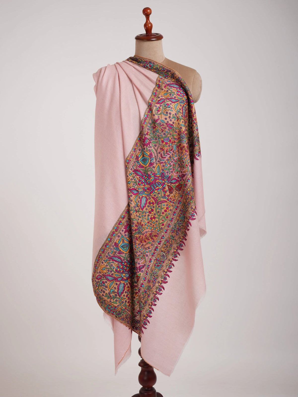 Papermachie Palla Embroidered Pink Pashmina Shawl Shahkaar