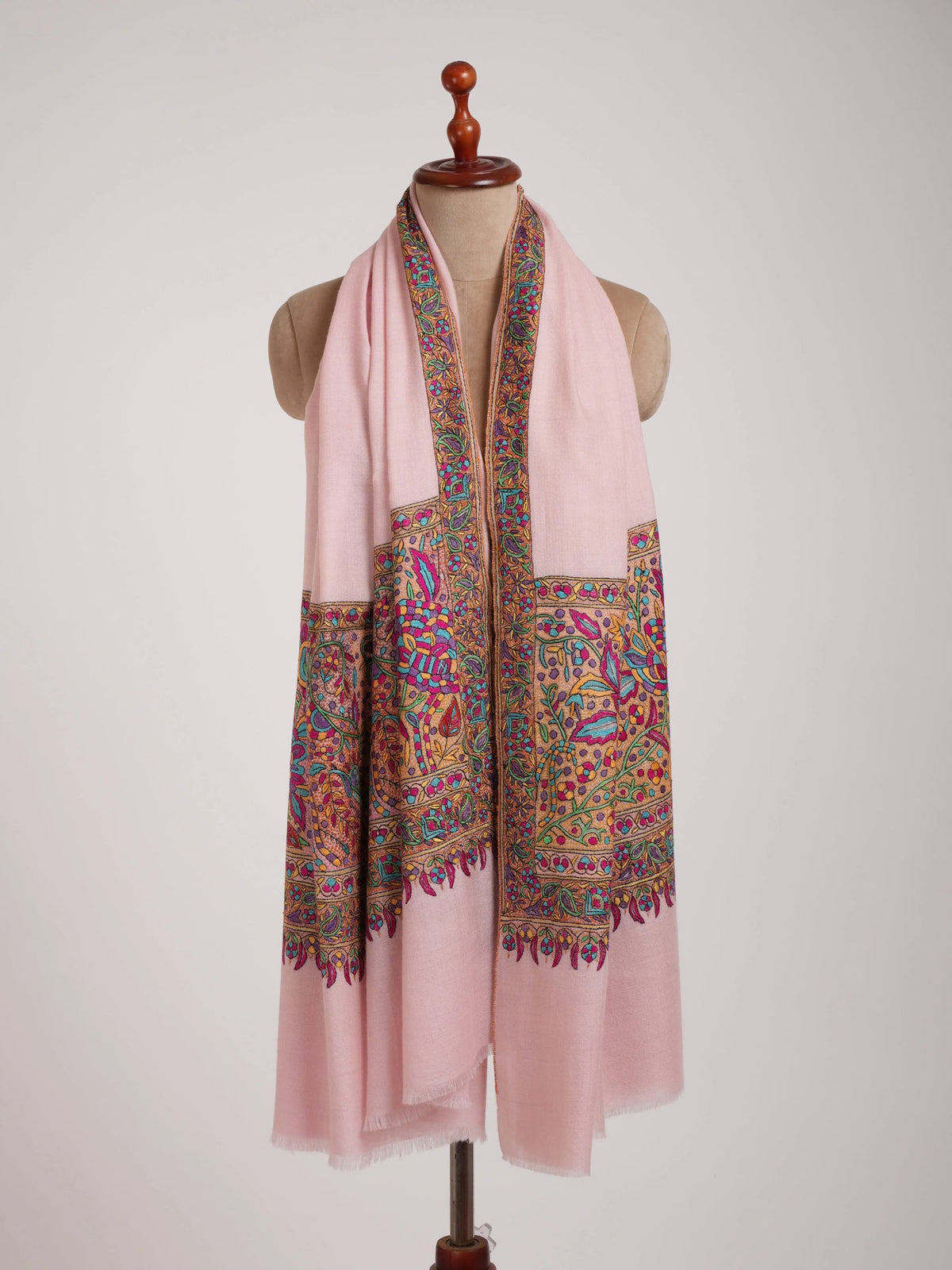Papermachie Palla Embroidered Pink Pashmina Shawl Shahkaar