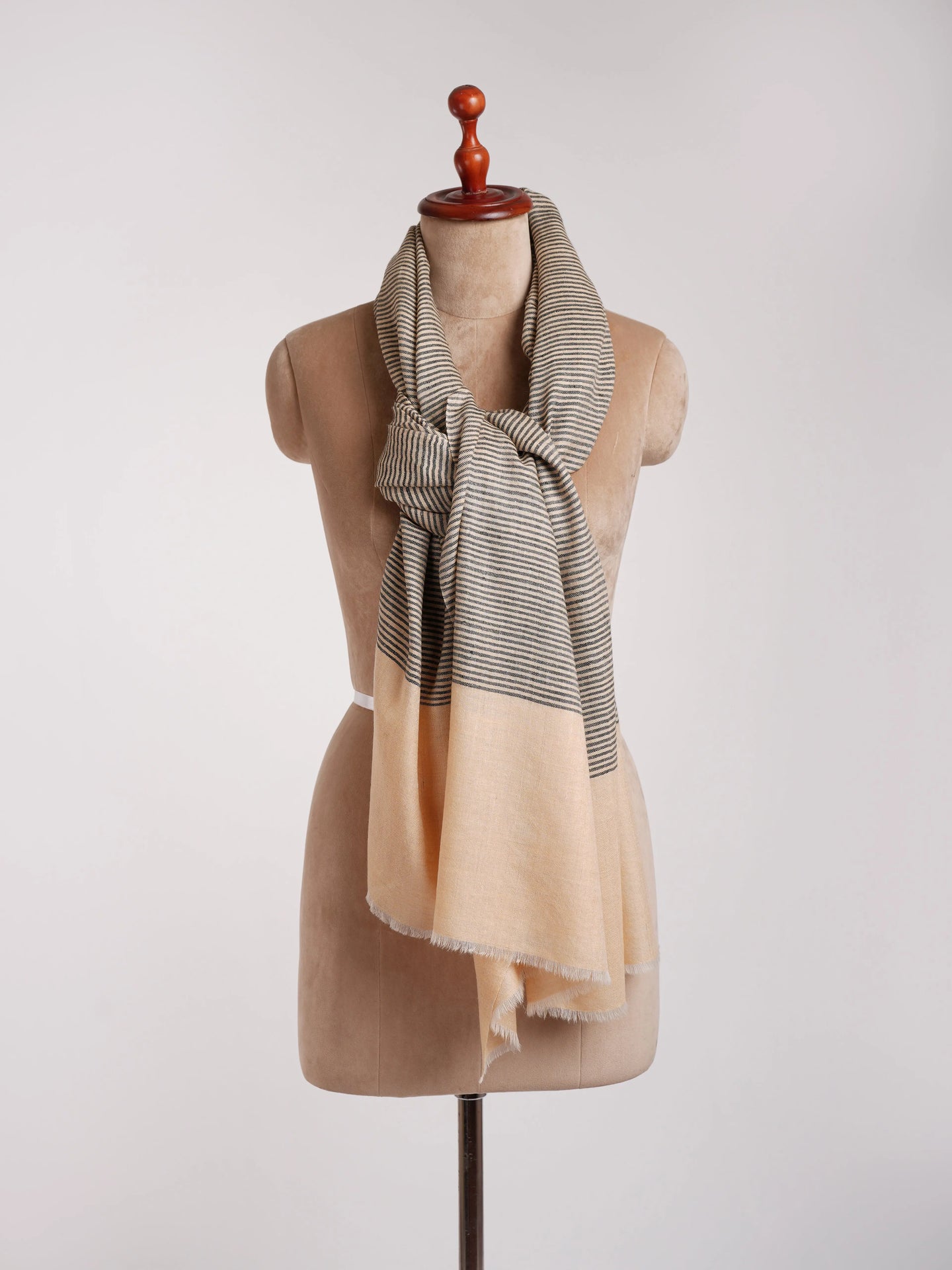 Peach and Black Stripe Handmade Soft Pashmina Wrap Shahkaar