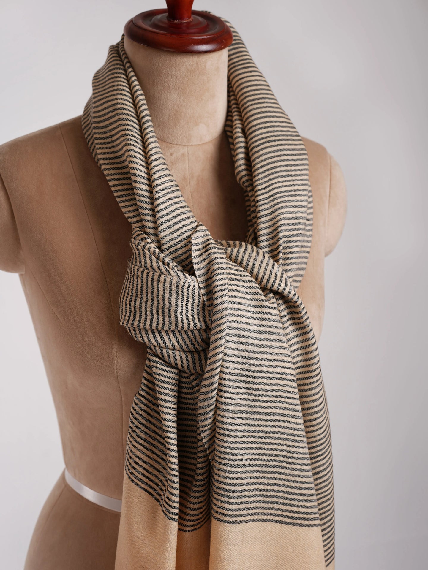Peach and Black Stripe Handmade Soft Pashmina Wrap Shahkaar