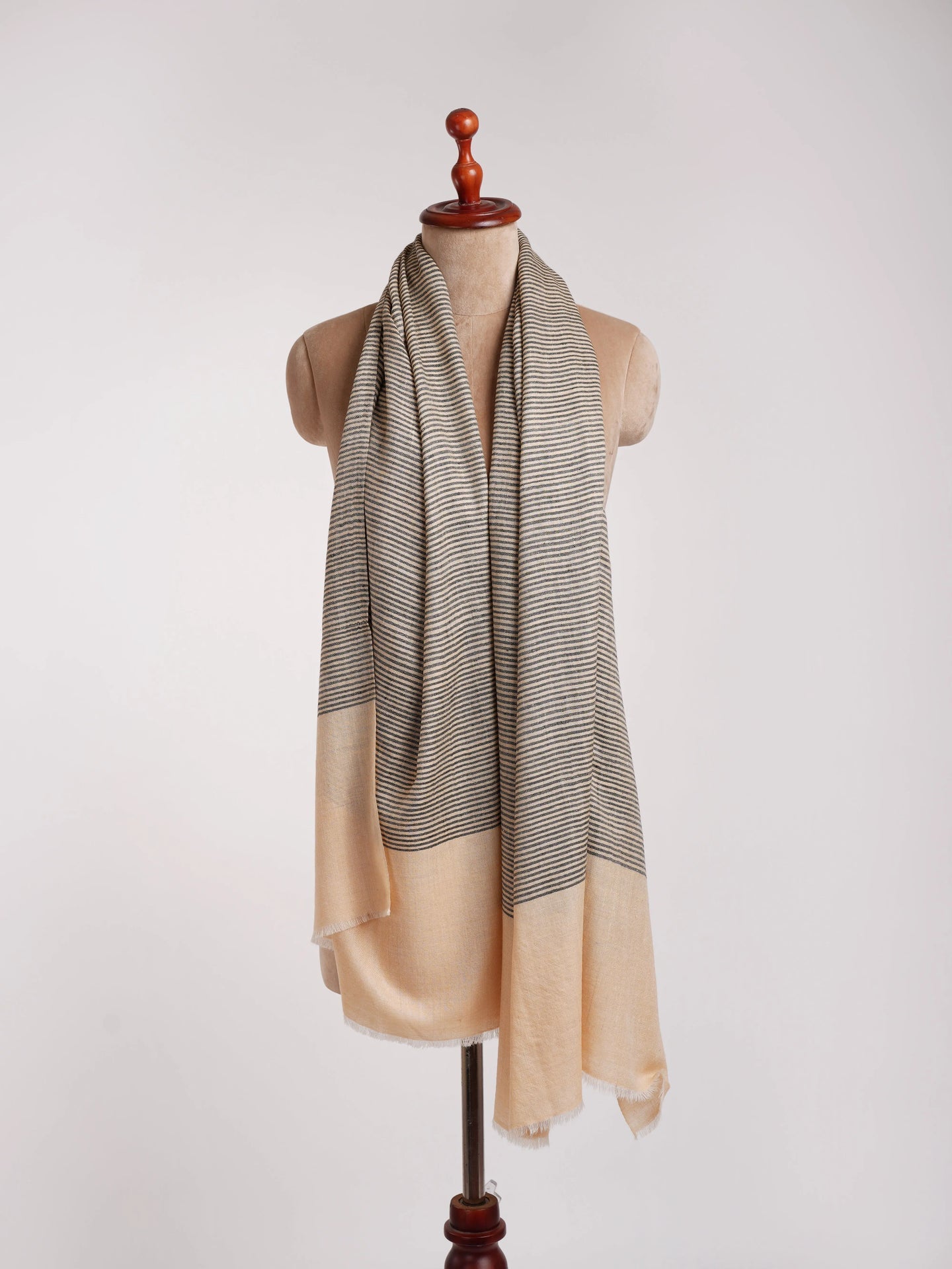 Peach and Black Stripe Handmade Soft Pashmina Wrap Shahkaar