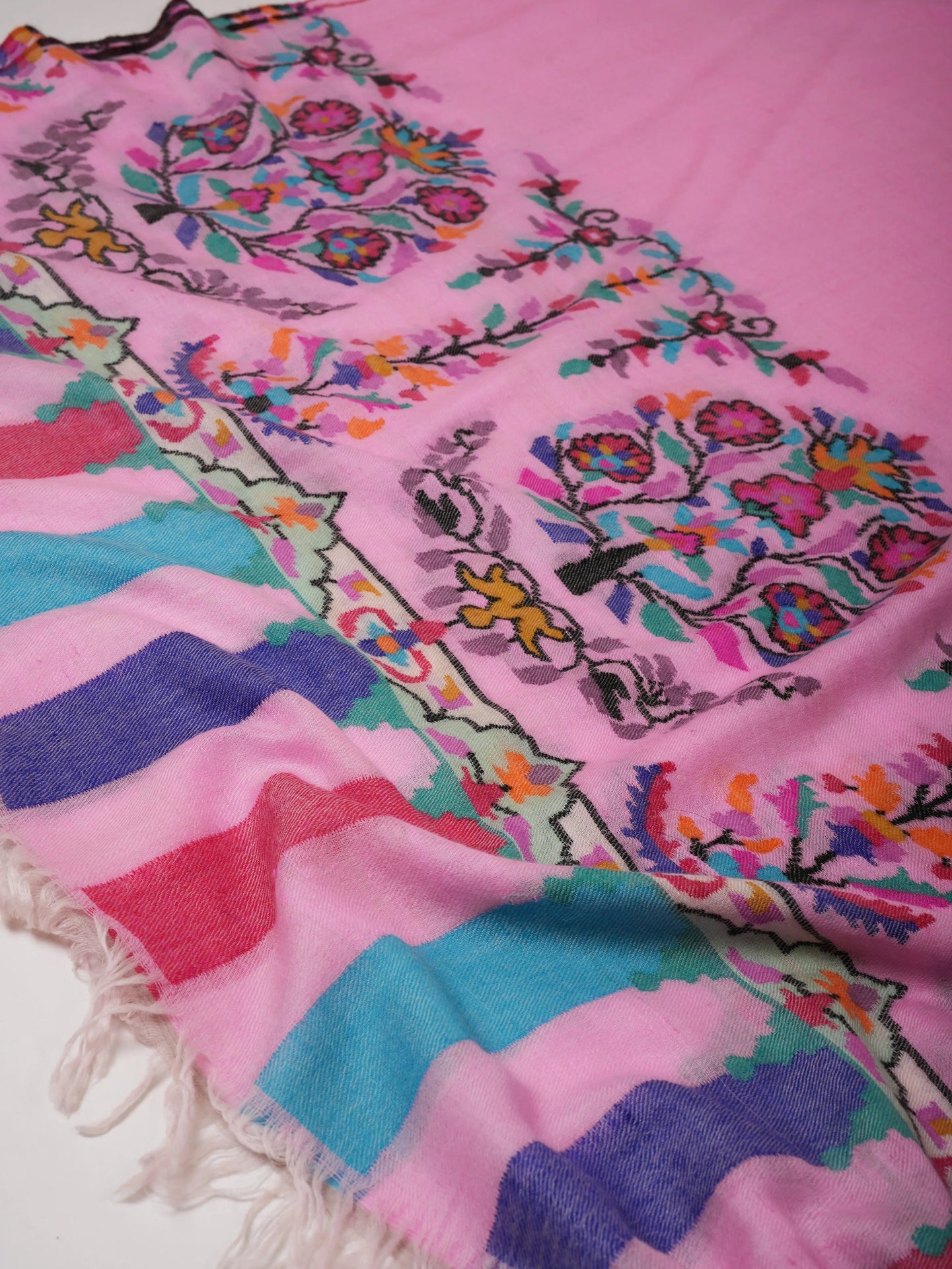Pink Kani Pashmina Shawl | Handwoven Kashmiri Cashmere Wrap with Traditional Motifs Shahkaar