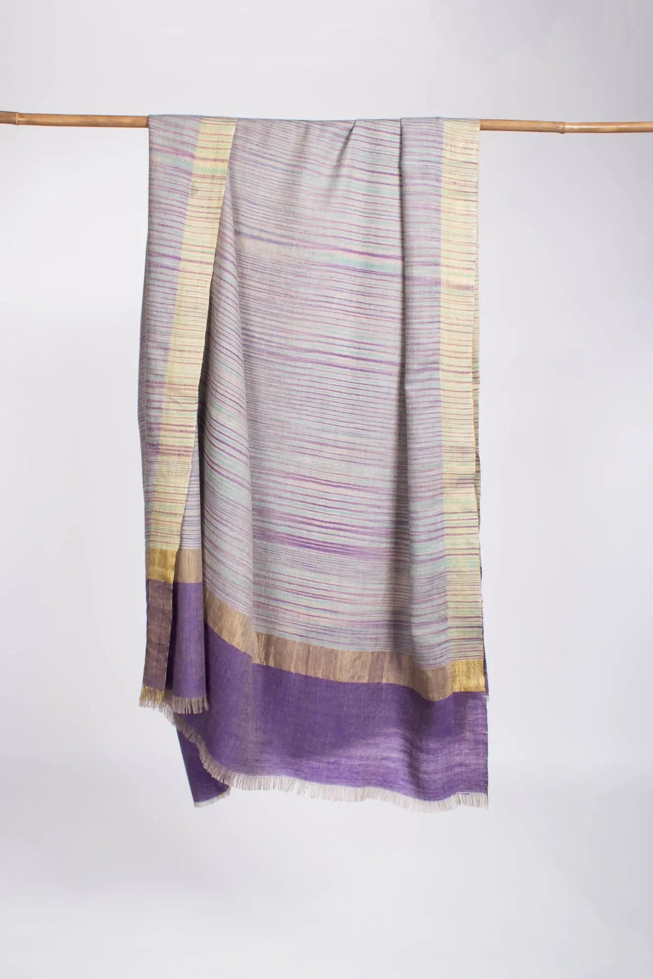 Purple Blue Hued Ikat Pashmina Wrap Adorned with Zari - GOSPORT Shahkaar