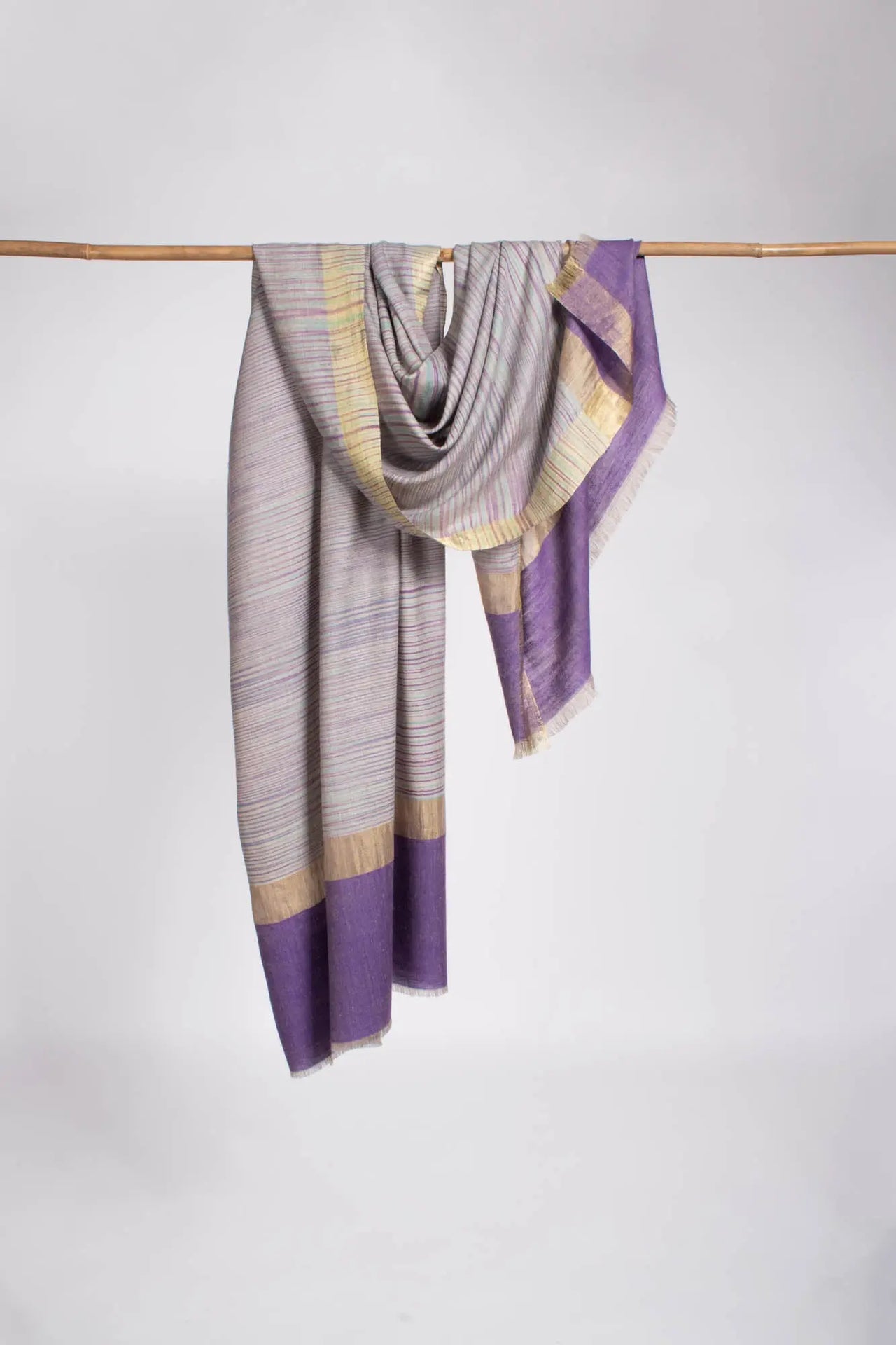 Purple Blue Hued Ikat Pashmina Wrap Adorned with Zari - GOSPORT Shahkaar