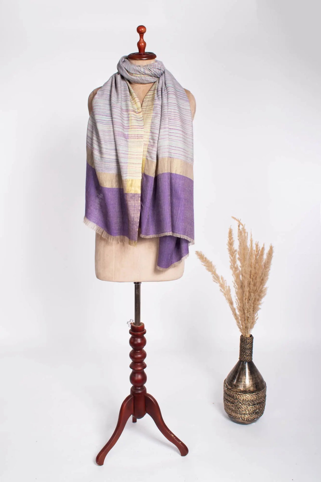 Purple Blue Hued Ikat Pashmina Wrap Adorned with Zari - GOSPORT Shahkaar