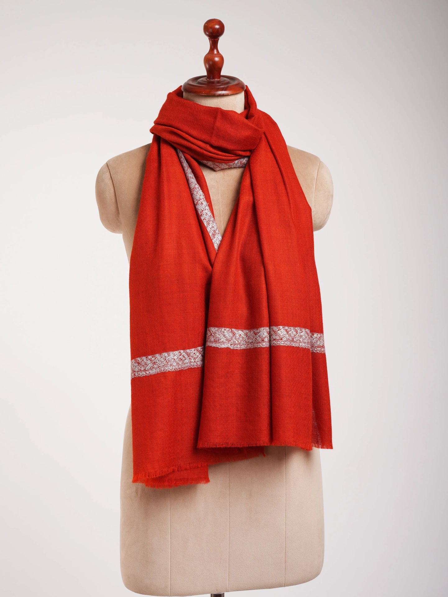 Red Embroidered Artistic Cashmere Stole Shahkaar