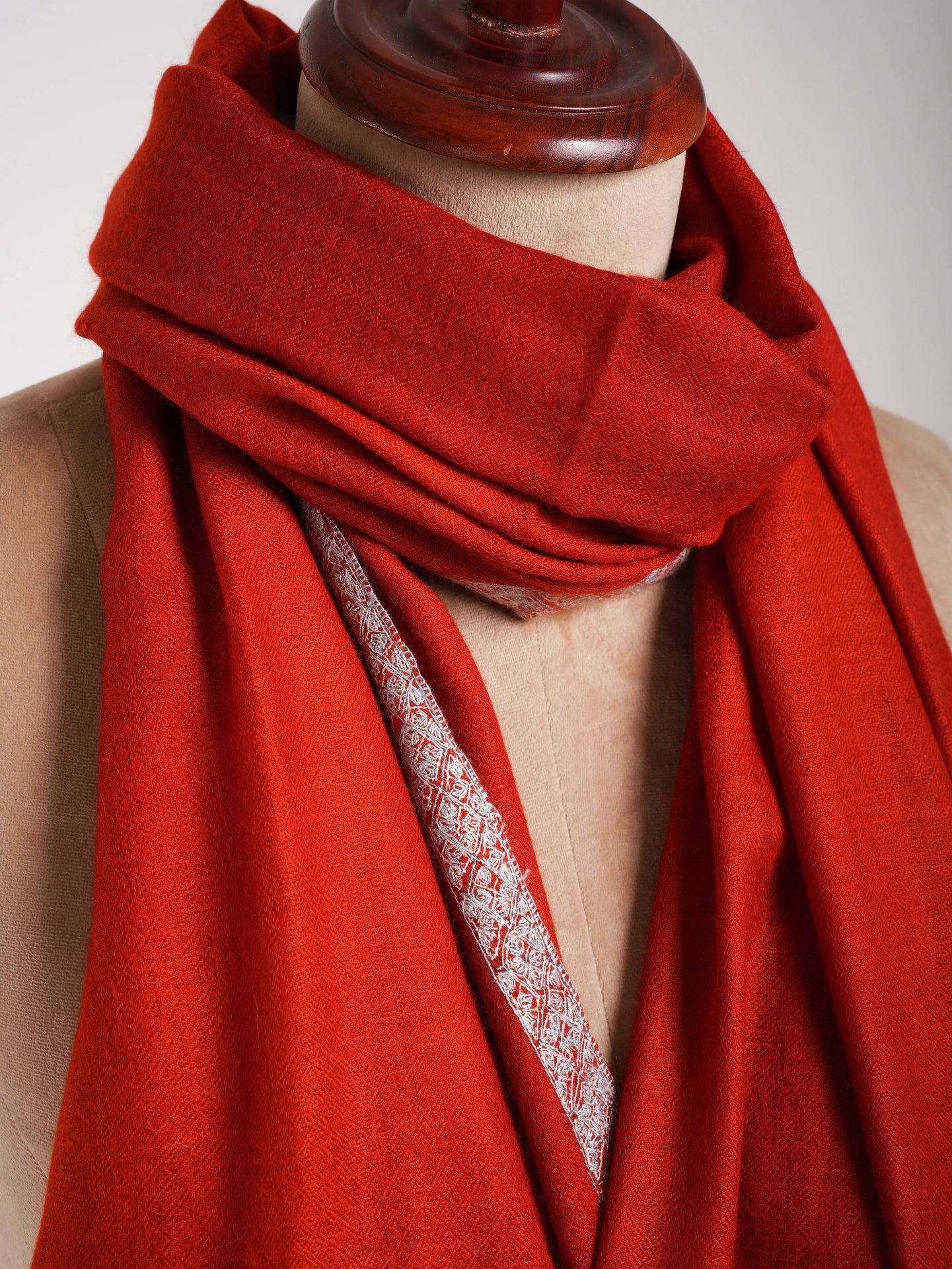 Red Embroidered Artistic Cashmere Stole Shahkaar