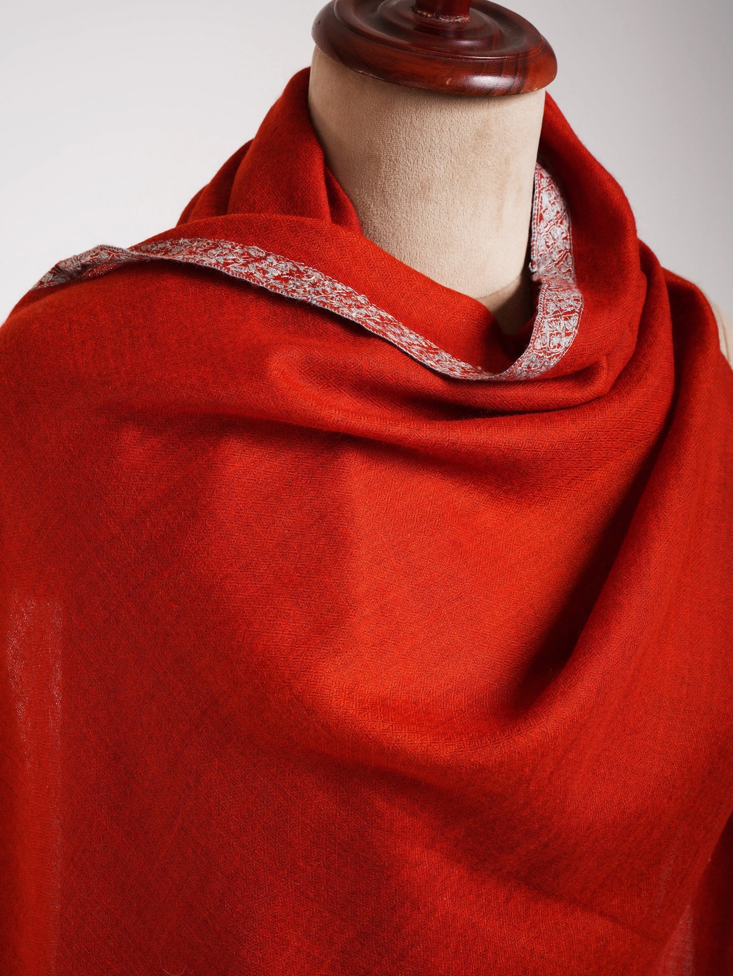 Red Embroidered Artistic Cashmere Stole Shahkaar