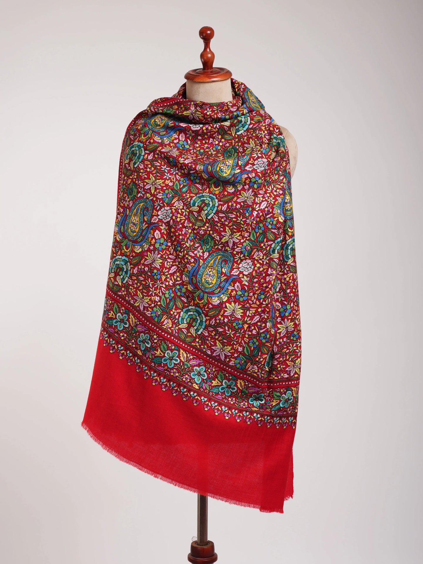 Red Orange Hand Embroidered Kashmiri Pashmina Jamavar Shawl Shahkaar