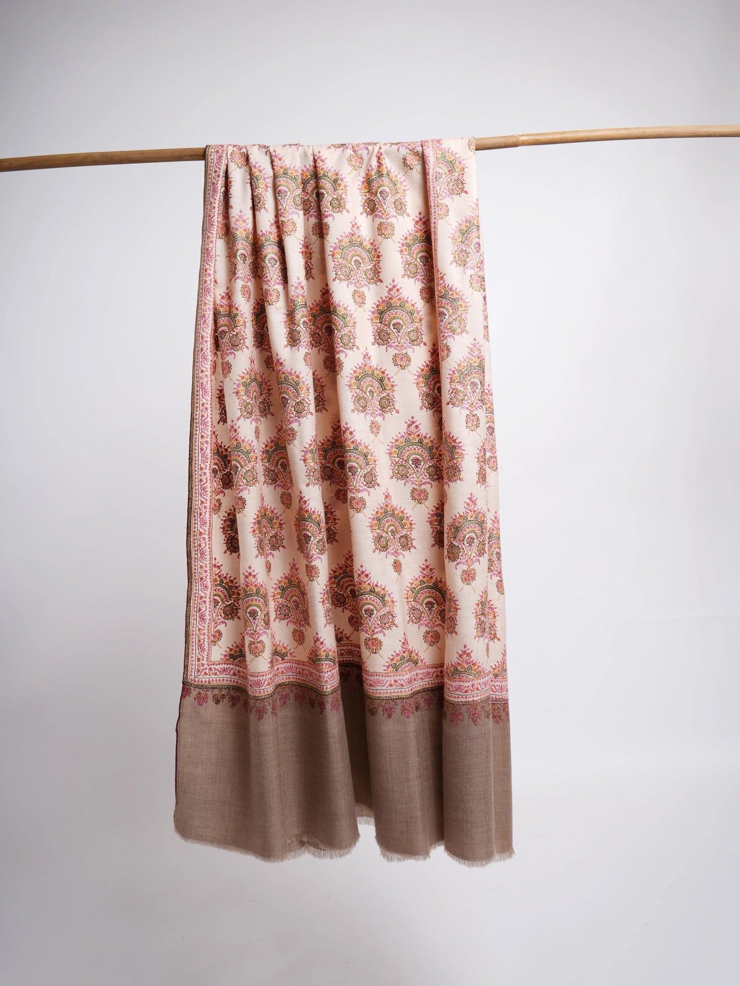 Silk Sozni Hand Embroidered Butah Pashmina Shawl Natural Shahkaar