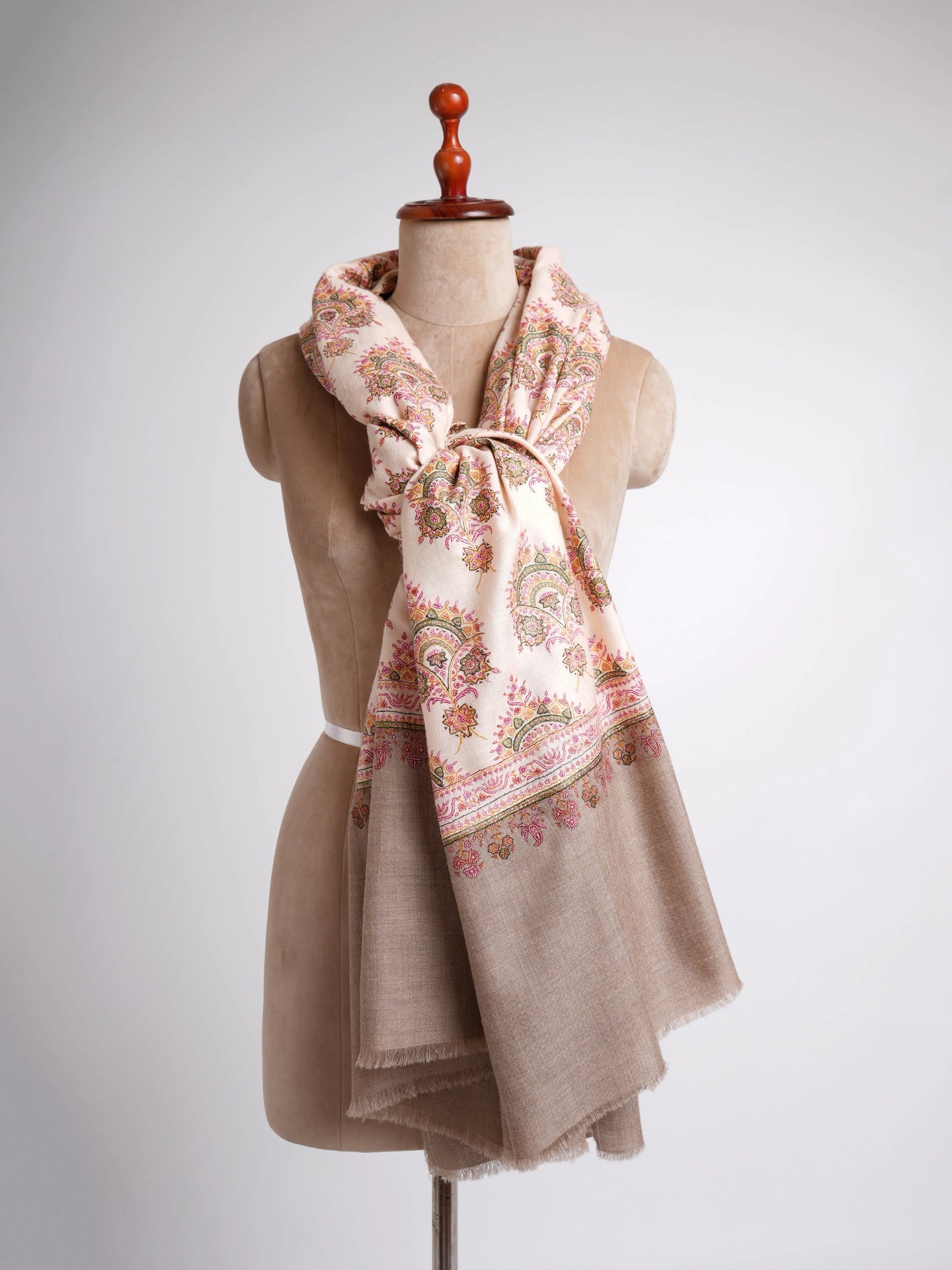 Silk Sozni Hand Embroidered Butah Pashmina Shawl Natural Shahkaar