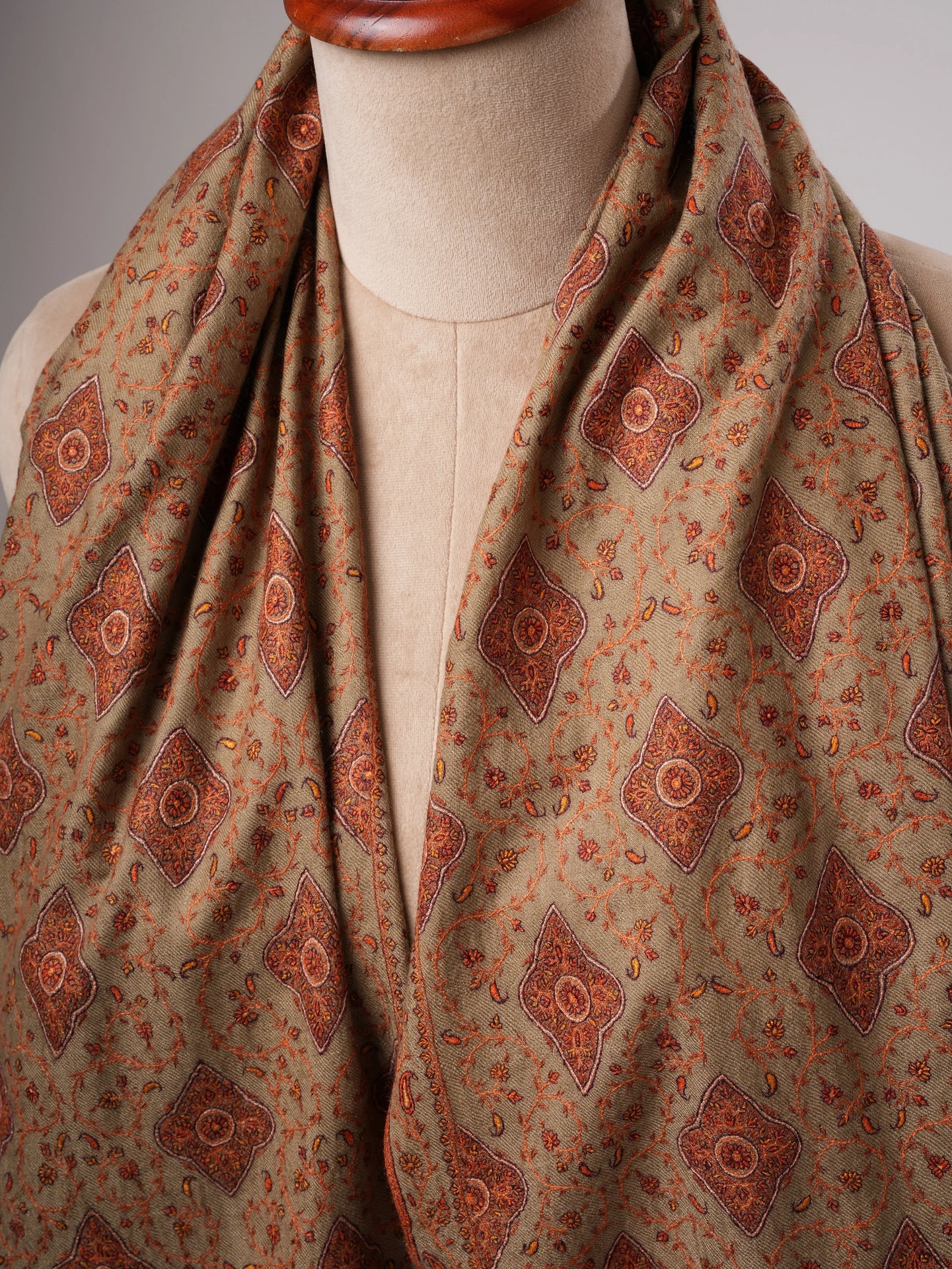 Toosh Color Hand-Embroidered Neem Jamavar Pashmina Shawl Shahkaar