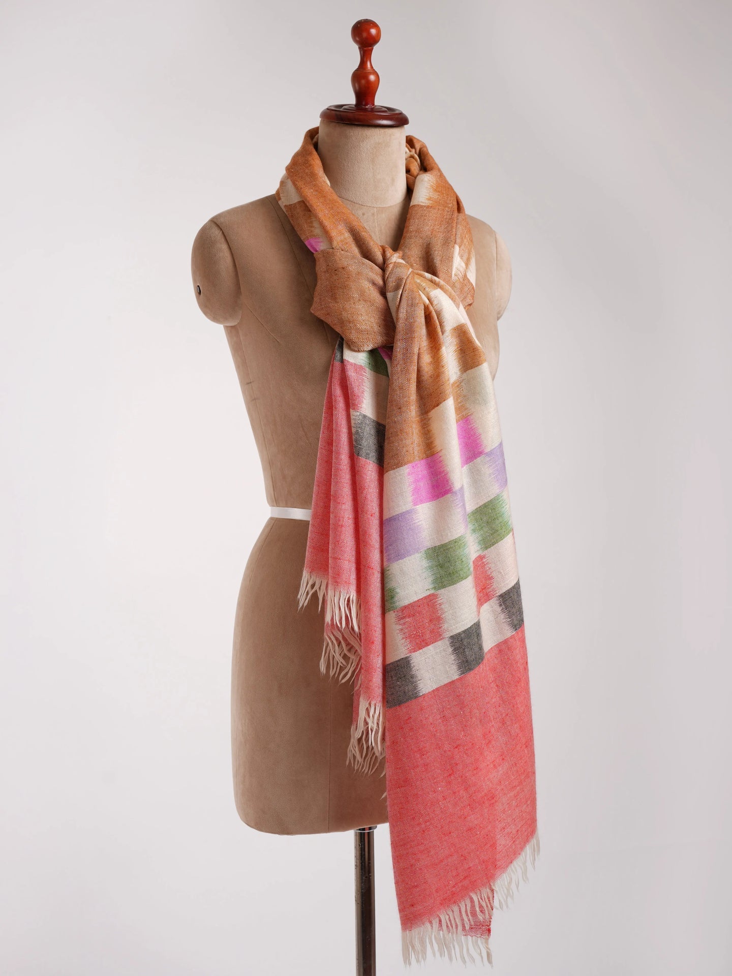 Vibrant Hues Handloomed Ikat Pashmina Shawl Shahkaar