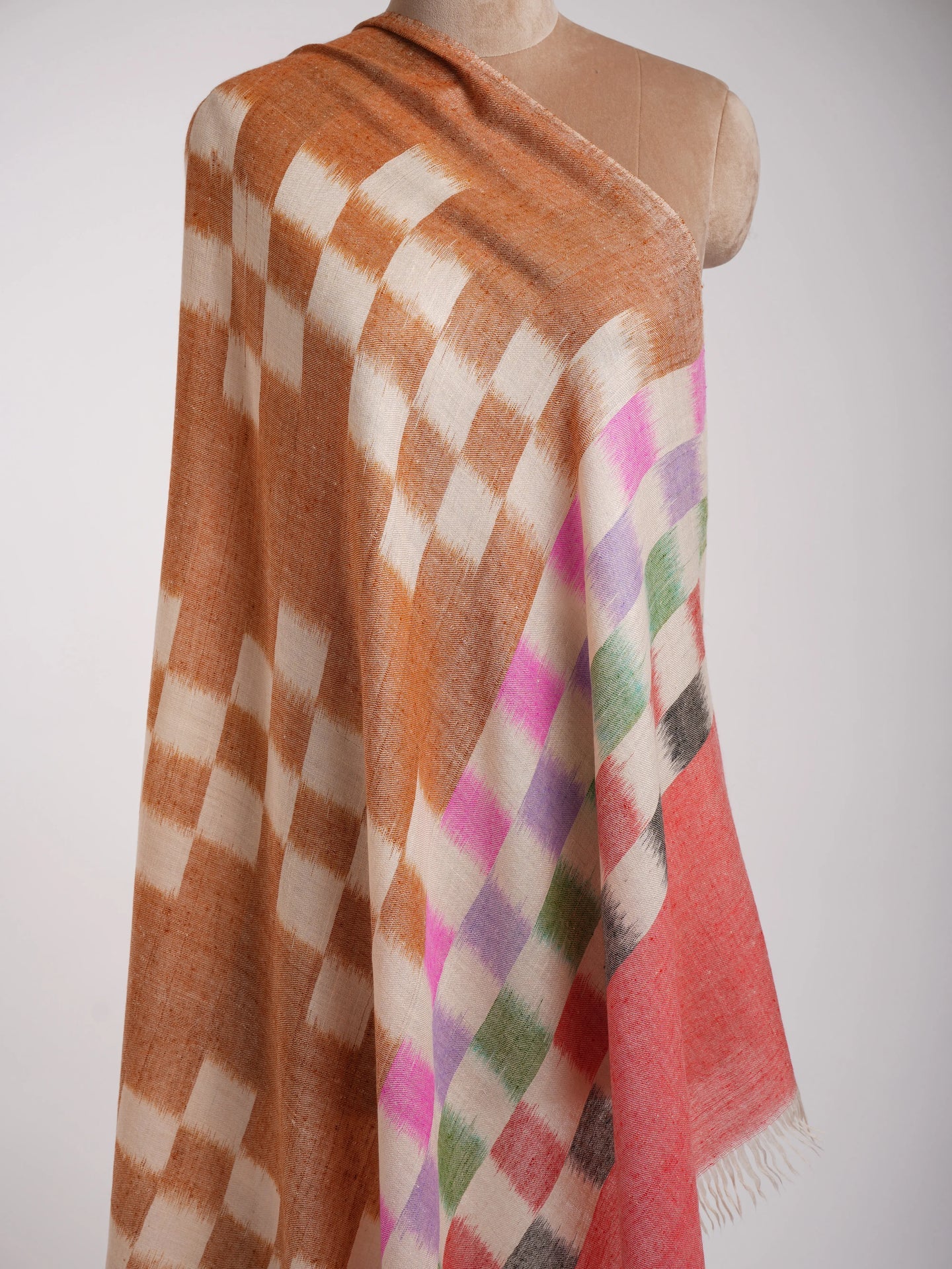 Vibrant Hues Handloomed Ikat Pashmina Shawl Shahkaar