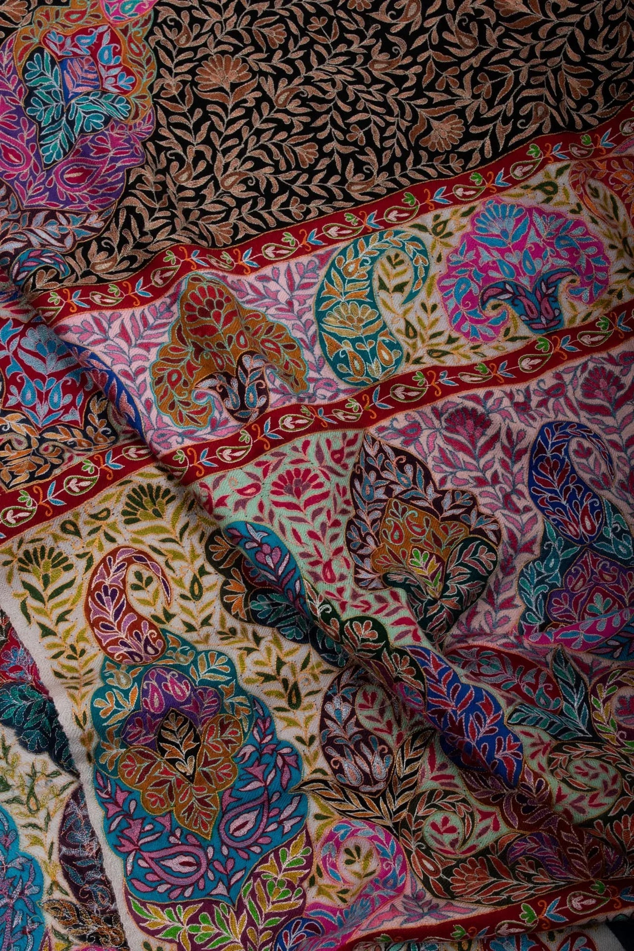 Warm and Artistic Hand painted and Embroidered Pashmina Shawl - CUMILLA Shahkaar