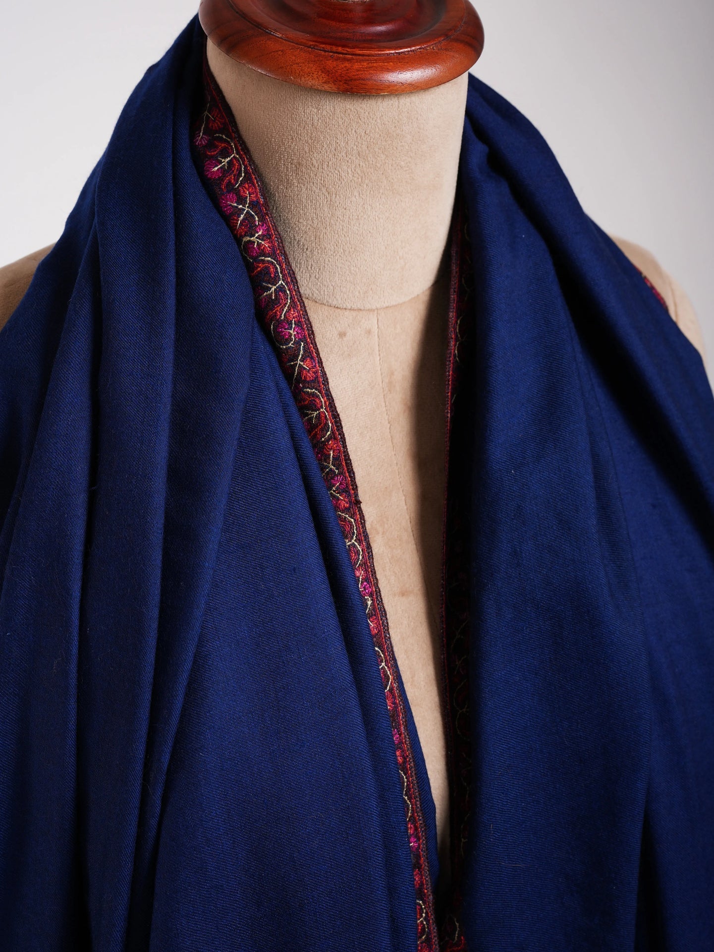 XL Dark Blue Embroidered Kashmiri Pashmina Shahkaar