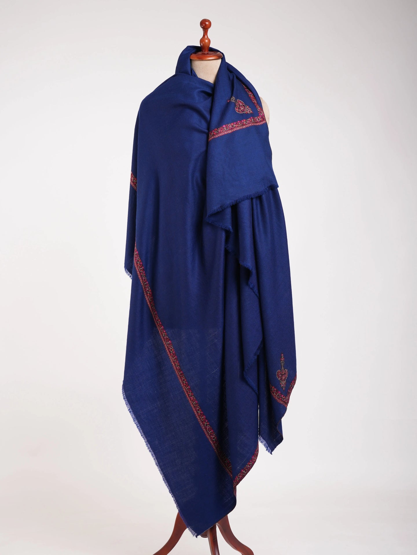 XL Dark Blue Embroidered Kashmiri Pashmina Shahkaar