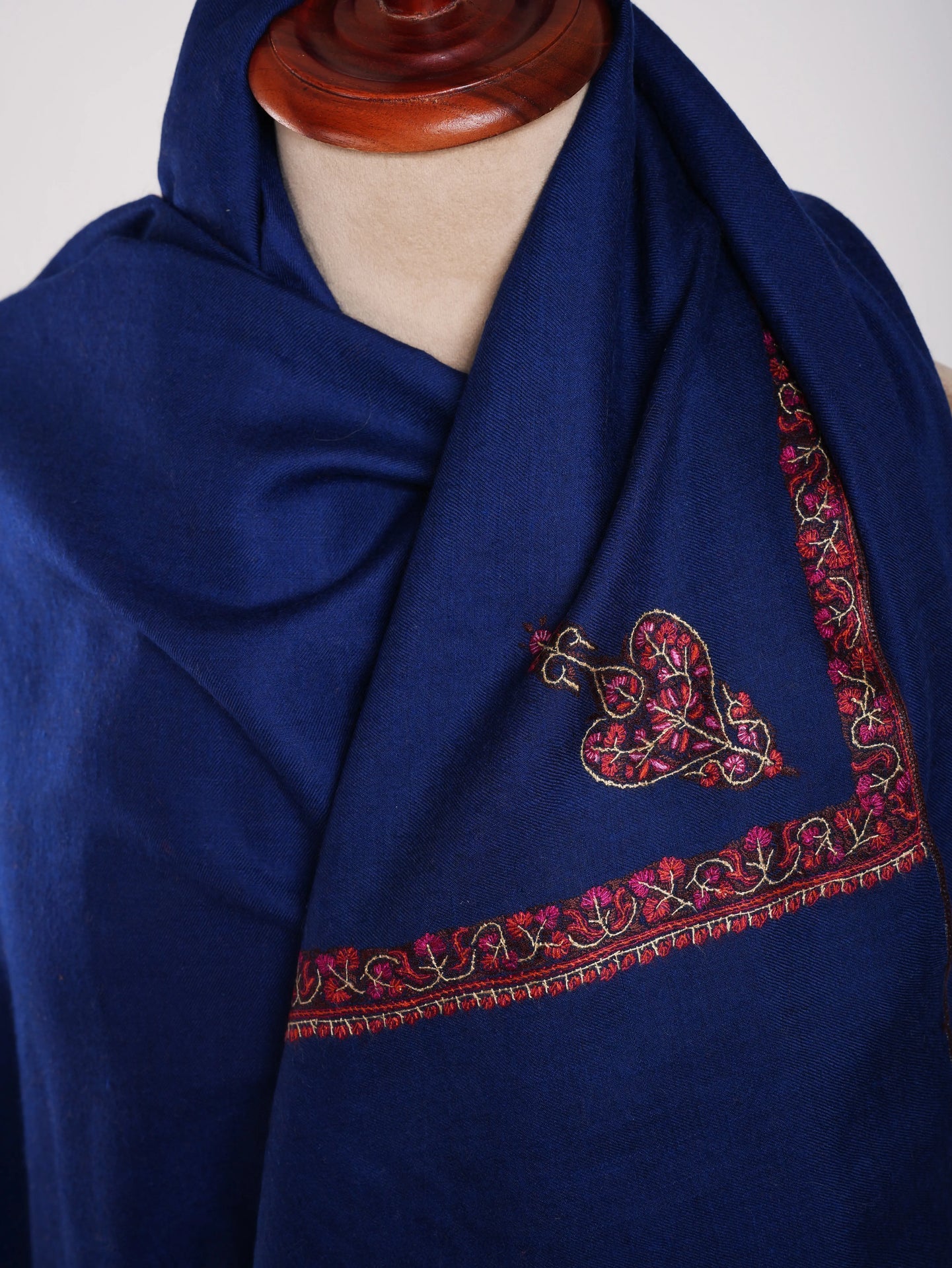 XL Dark Blue Embroidered Kashmiri Pashmina Shahkaar