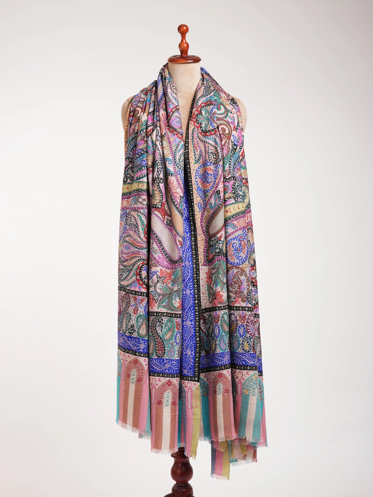 XL Hand painted Kalamkari One of a Kind Pashmina Shawl Shahkaar