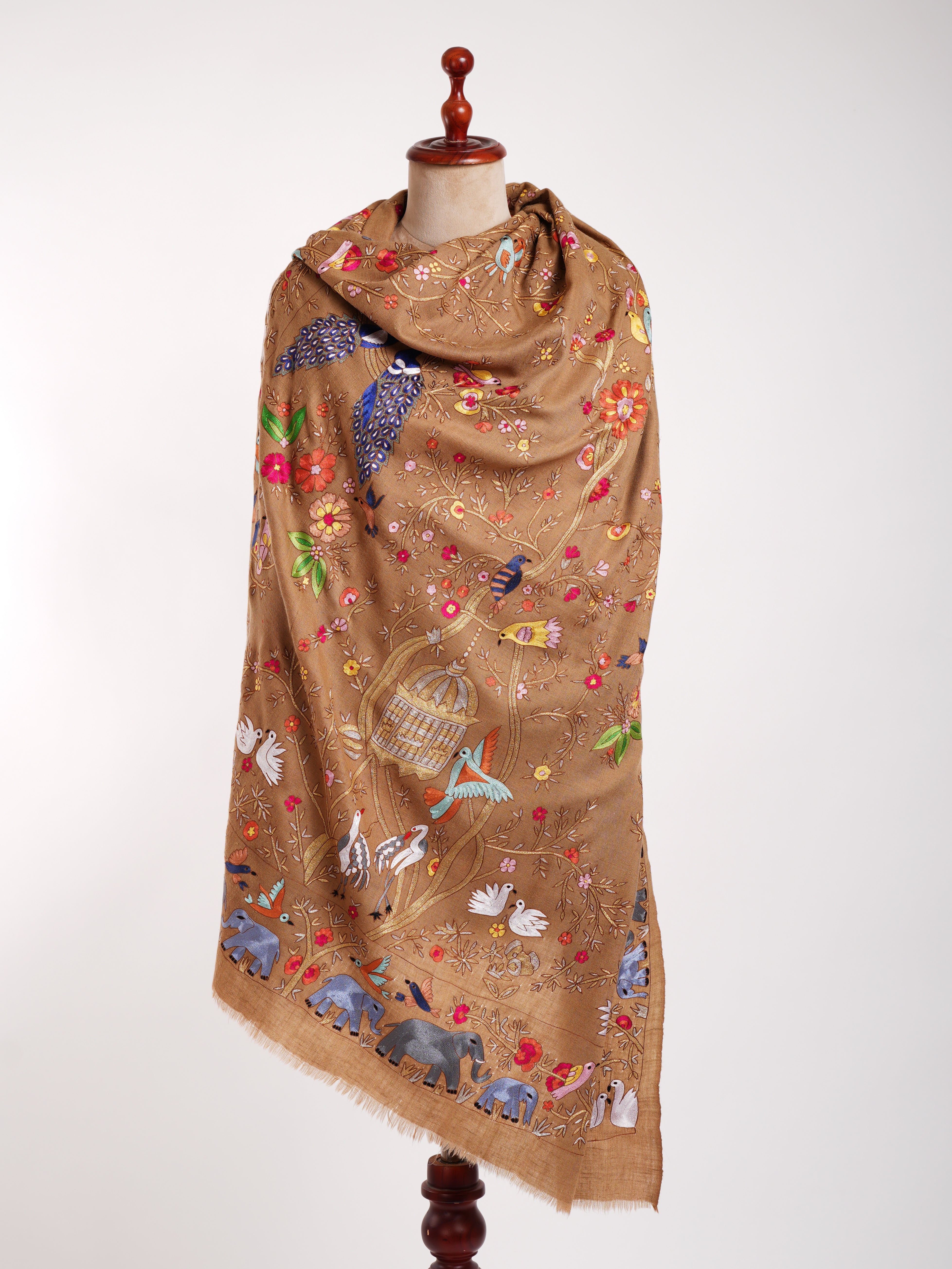 Birdie Kalamkari Châle Pashmina fait à la main