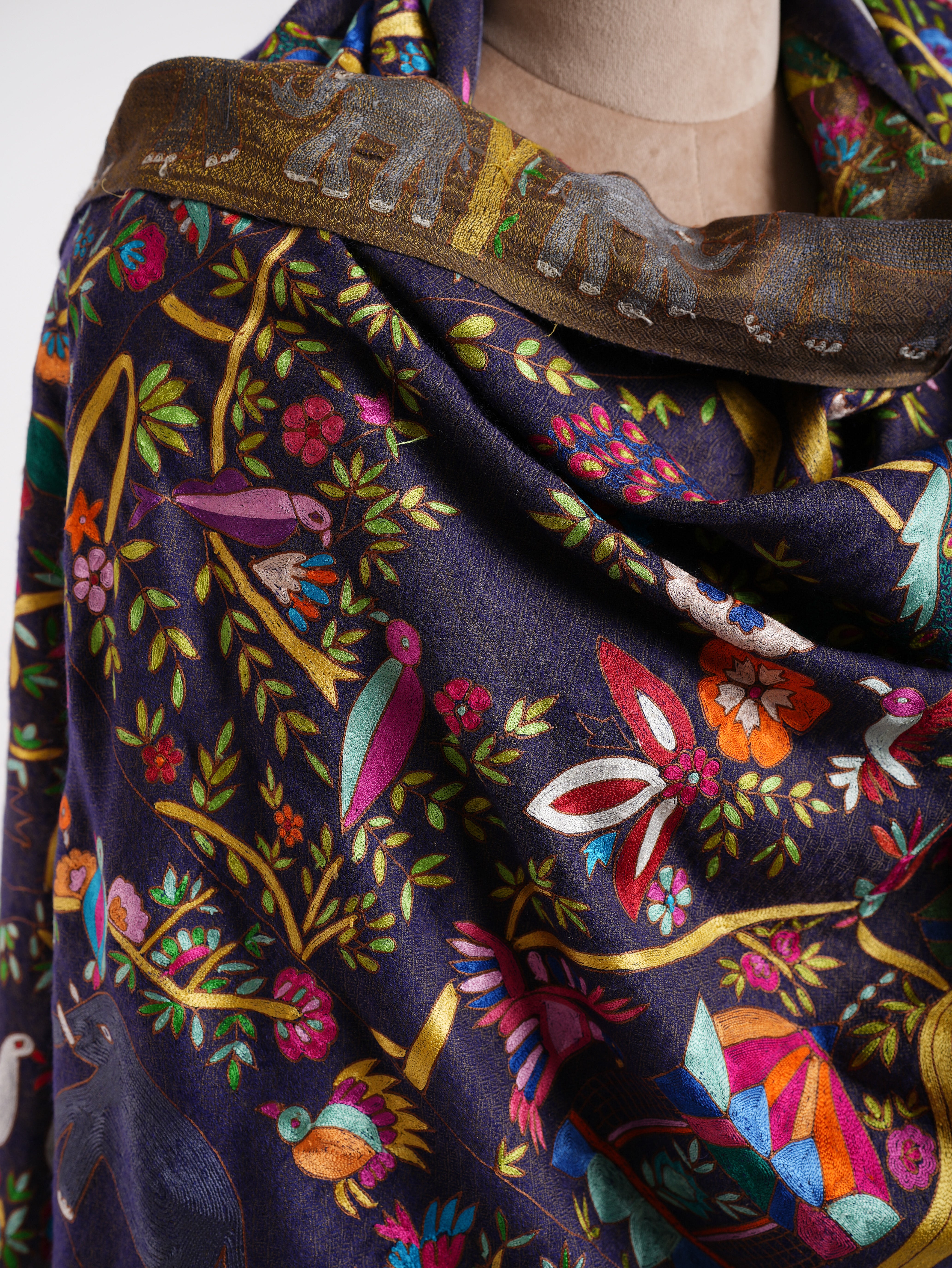 Dorukha Pashmina et châle Zari Kalamkari métallisé