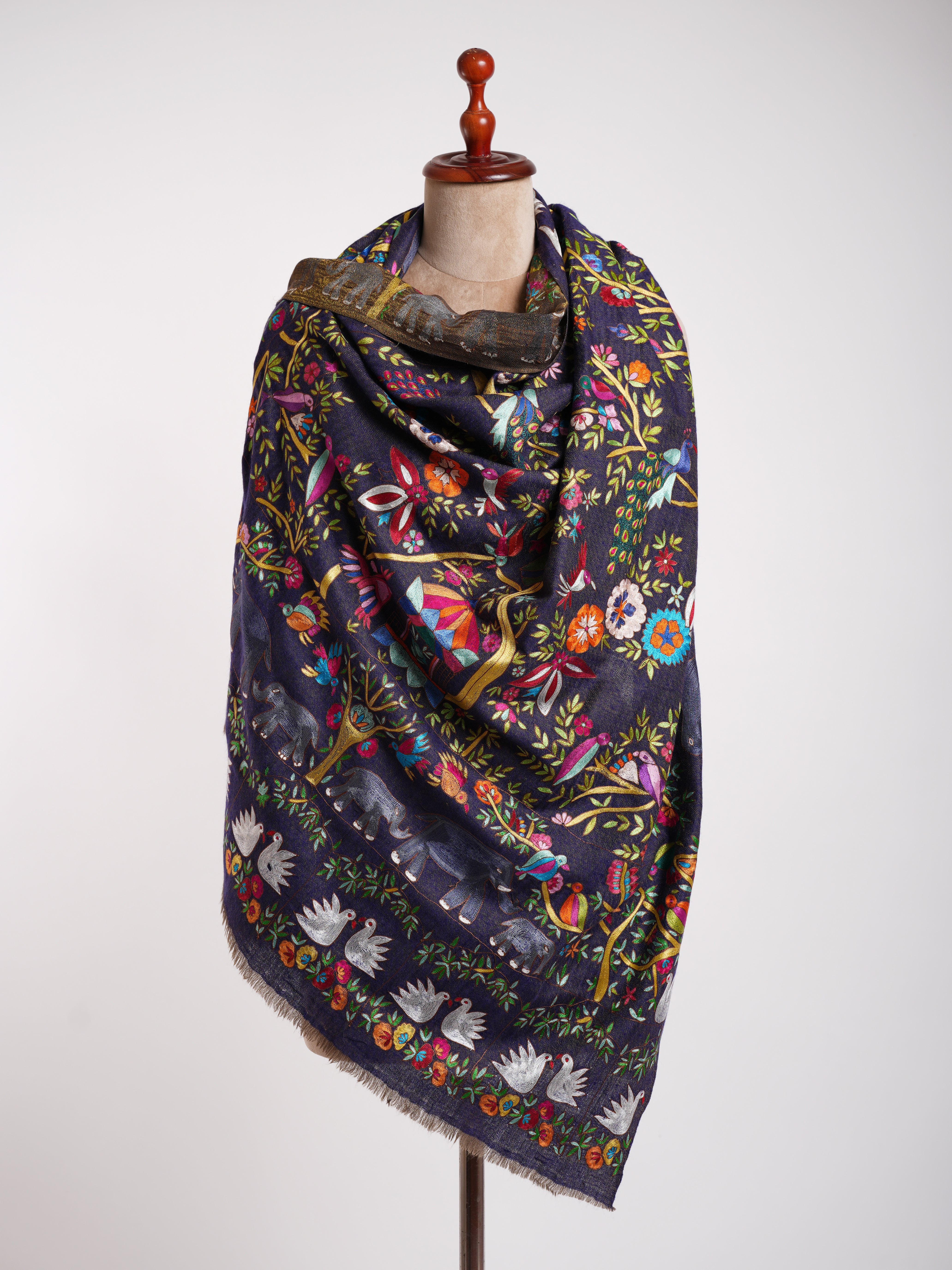 Dorukha Pashmina et châle Zari Kalamkari métallisé