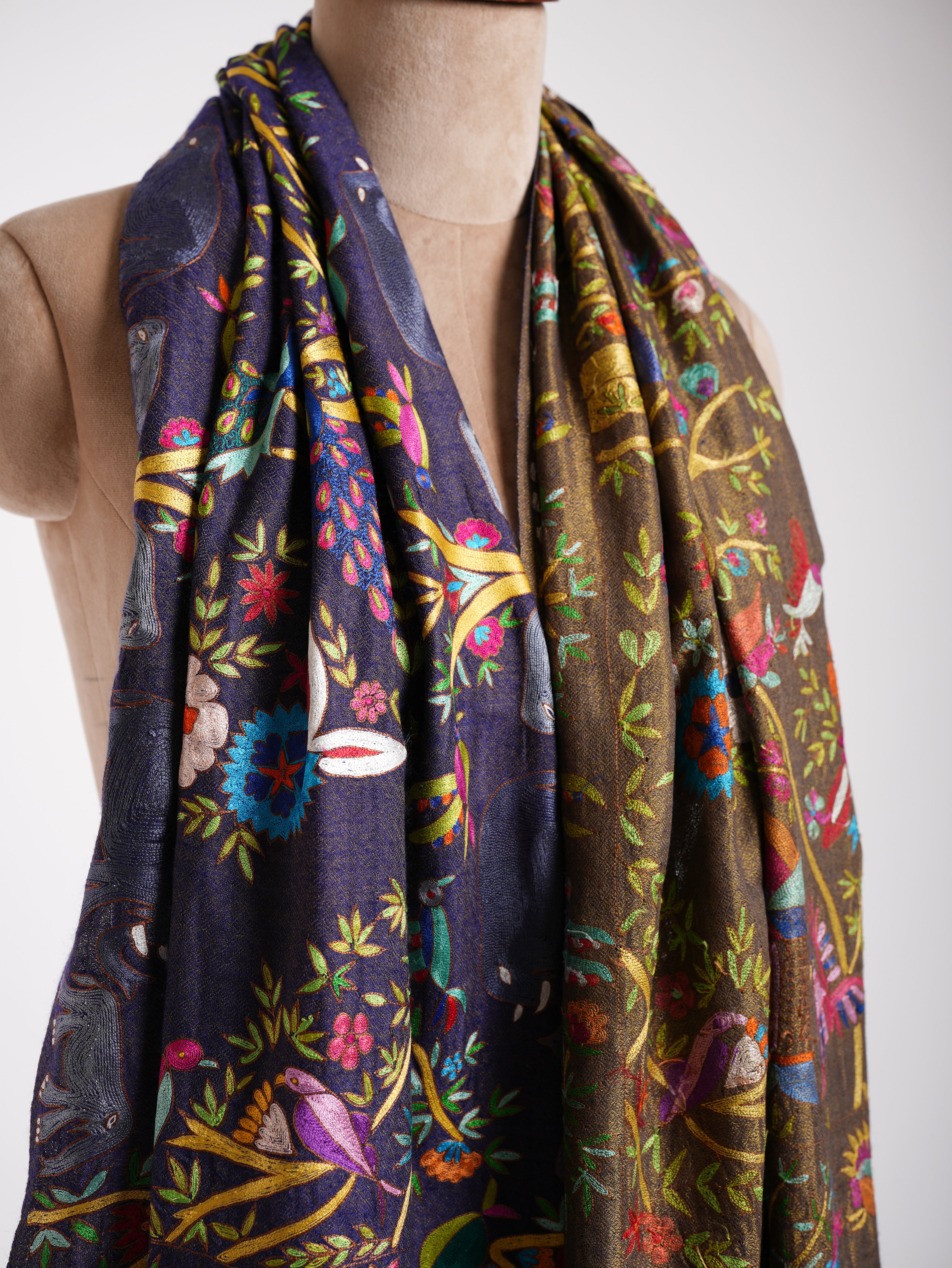 Dorukha Pashmina et châle Zari Kalamkari métallisé