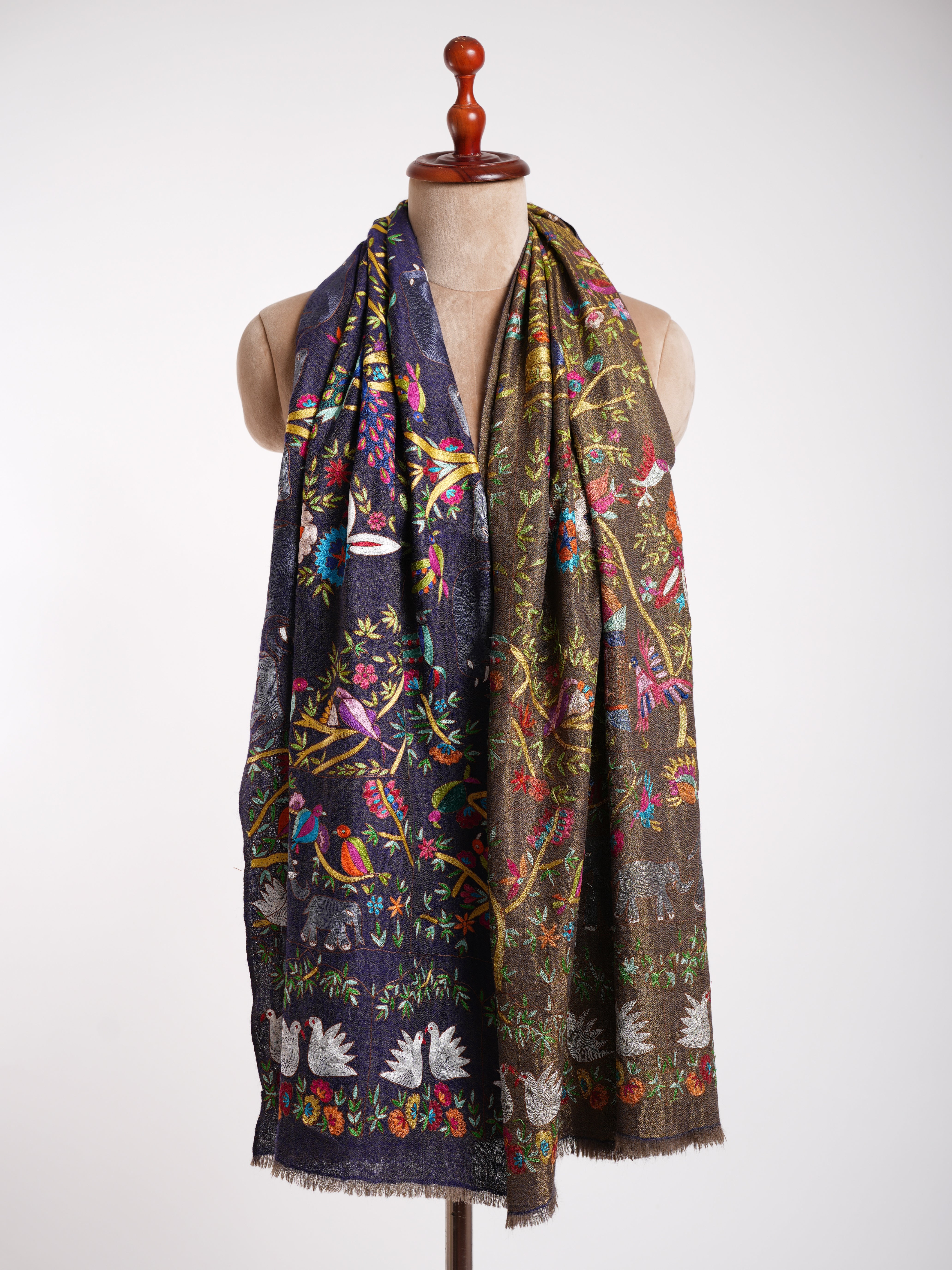 Dorukha Pashmina et châle Zari Kalamkari métallisé