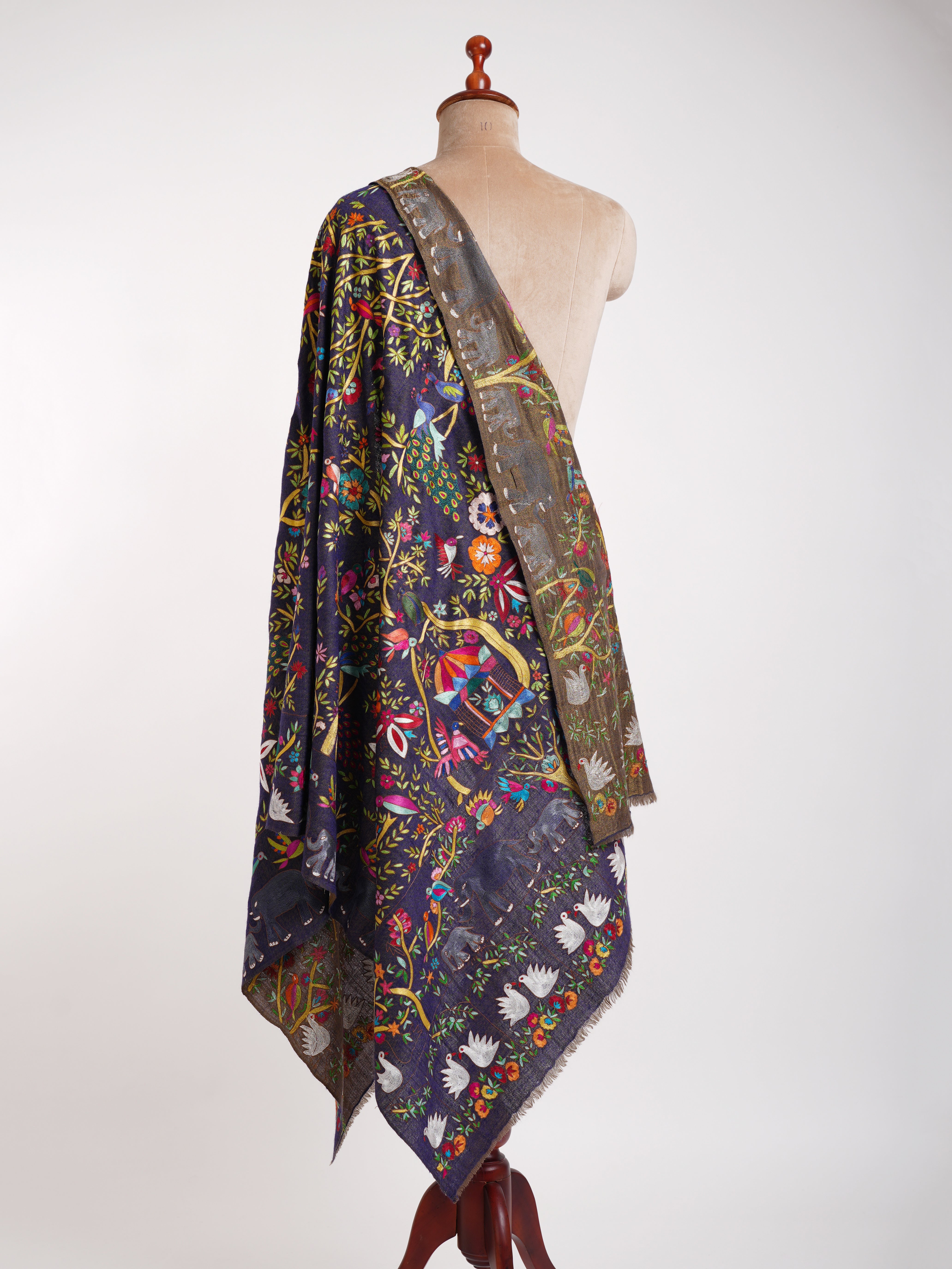 Dorukha Pashmina et châle Zari Kalamkari métallisé