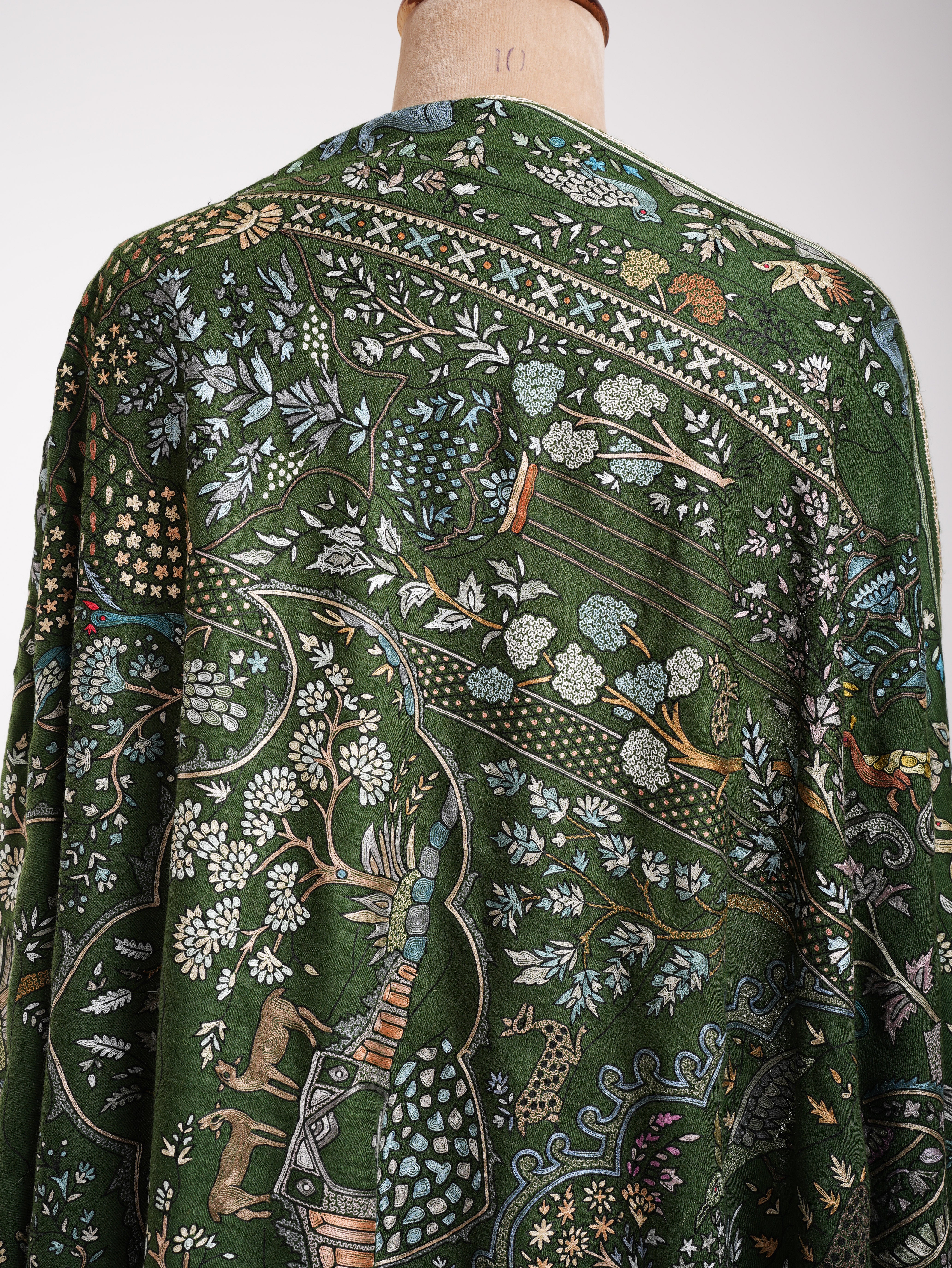 Handcrafted Indian Pashmina Embroidered Shawl in Green