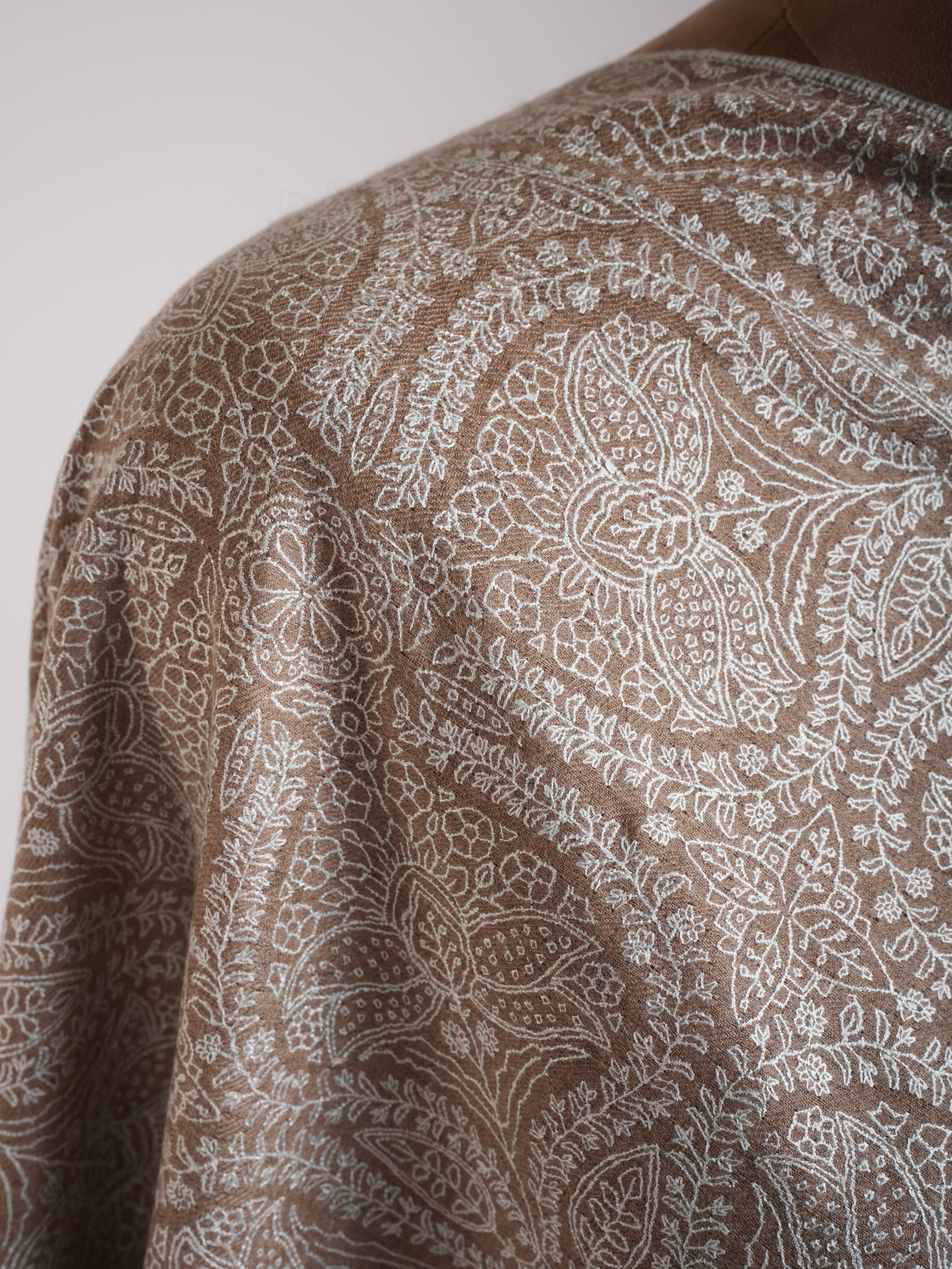 Grey Hand Embroidered Jamavar Pure Cashmere Scarf