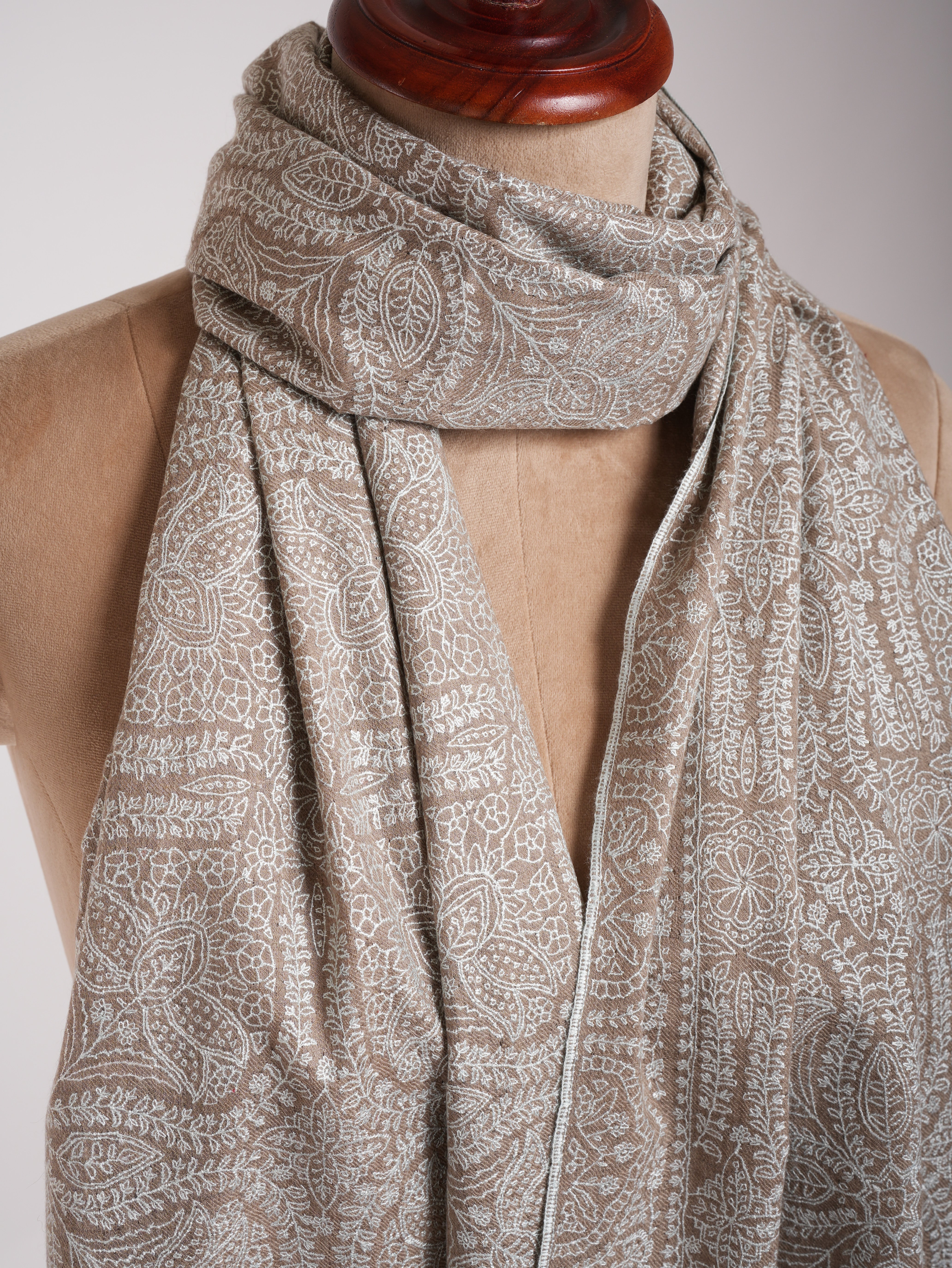 Grey Hand Embroidered Jamavar Pure Cashmere Scarf