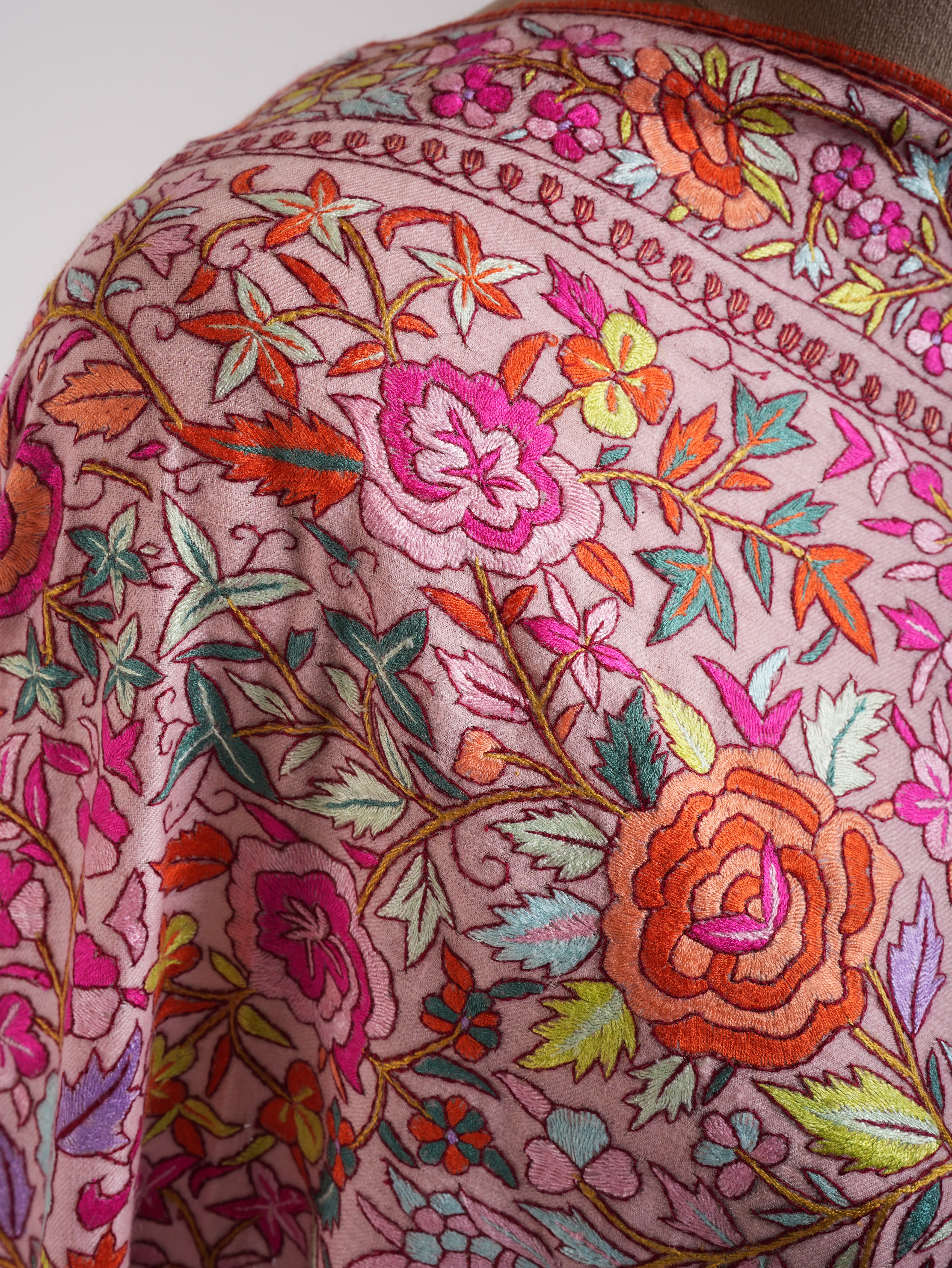 Baby Pink Paper Machie Embroidery Kashmiri Pashmina Shawl