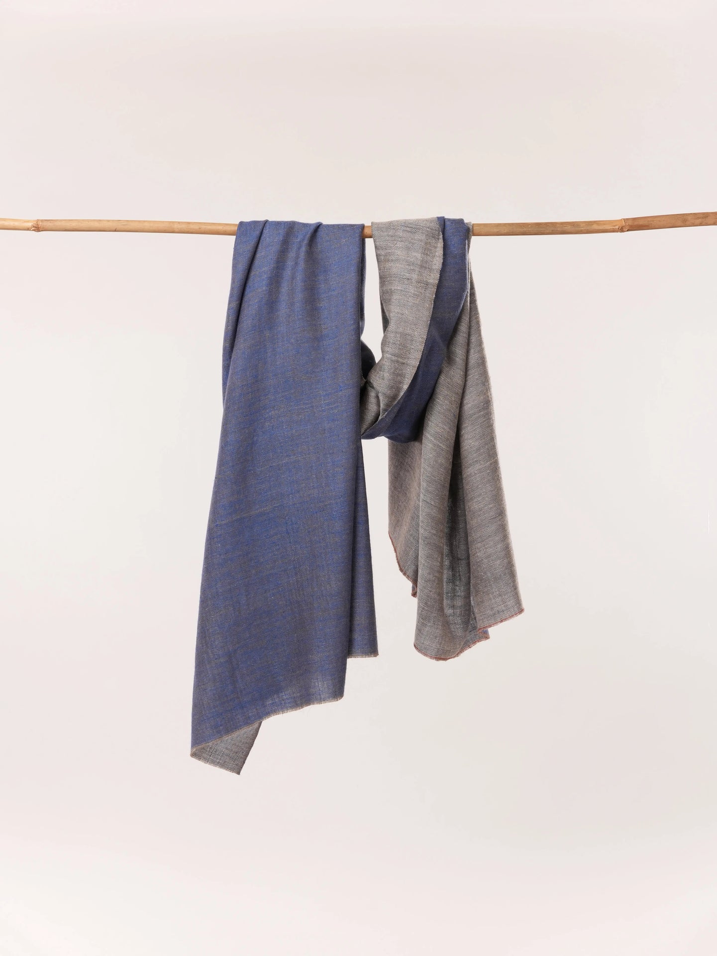 Handspun Kashmiri Dual Shade Handwoven Pure Pashmina Shawl in Blue and Grey Shahkaar.com