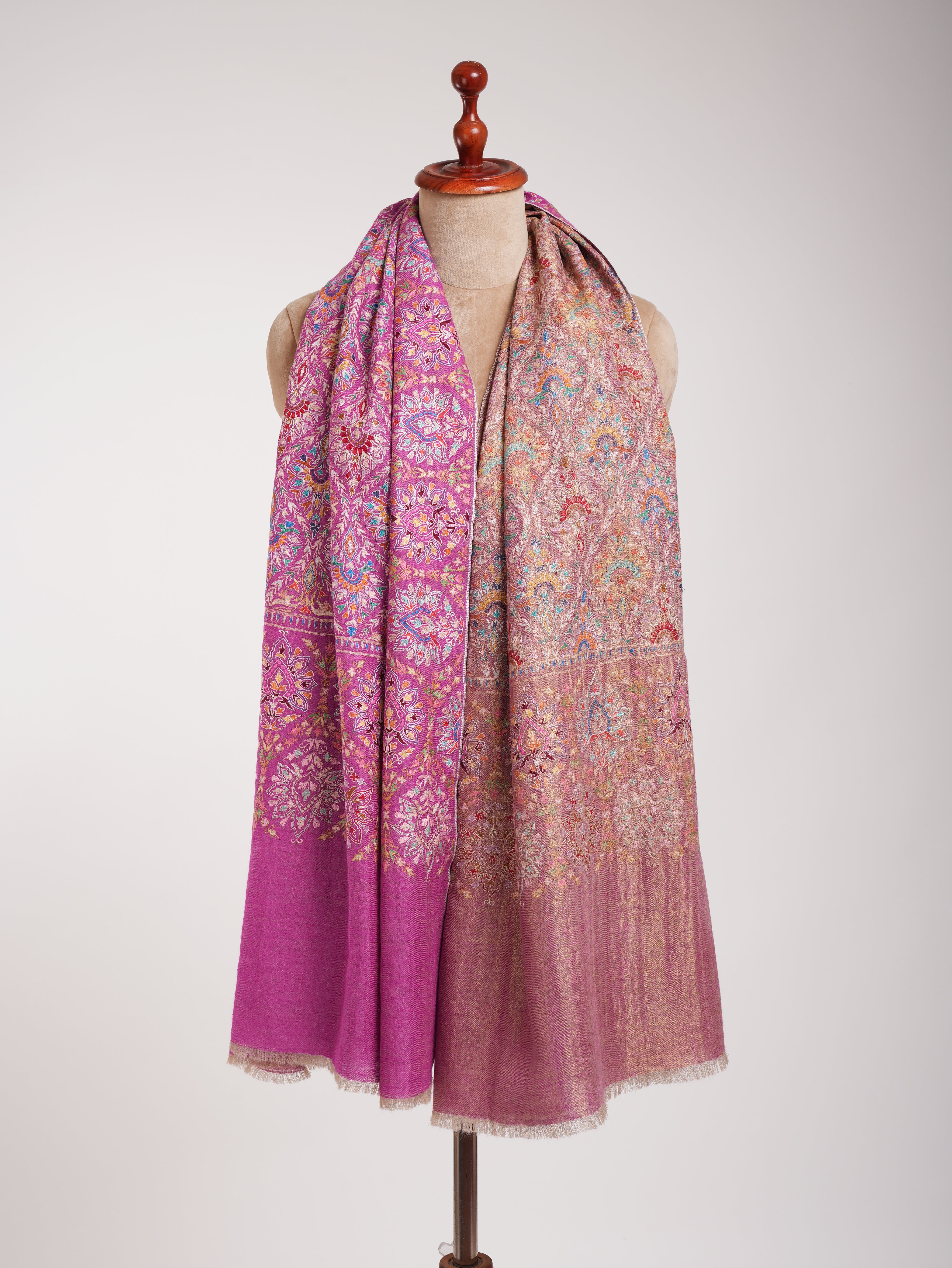 Pink and Gold Fusion Dorukha Hand Embroidered Pashmina Shawl