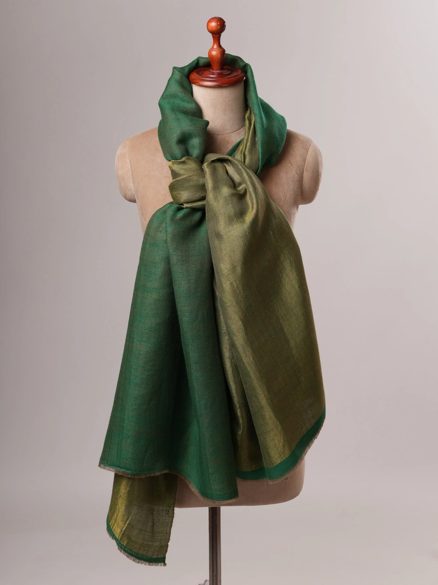 Handloomed Emerald Green and Gold Zari Pashmina Shawl Shahkaar