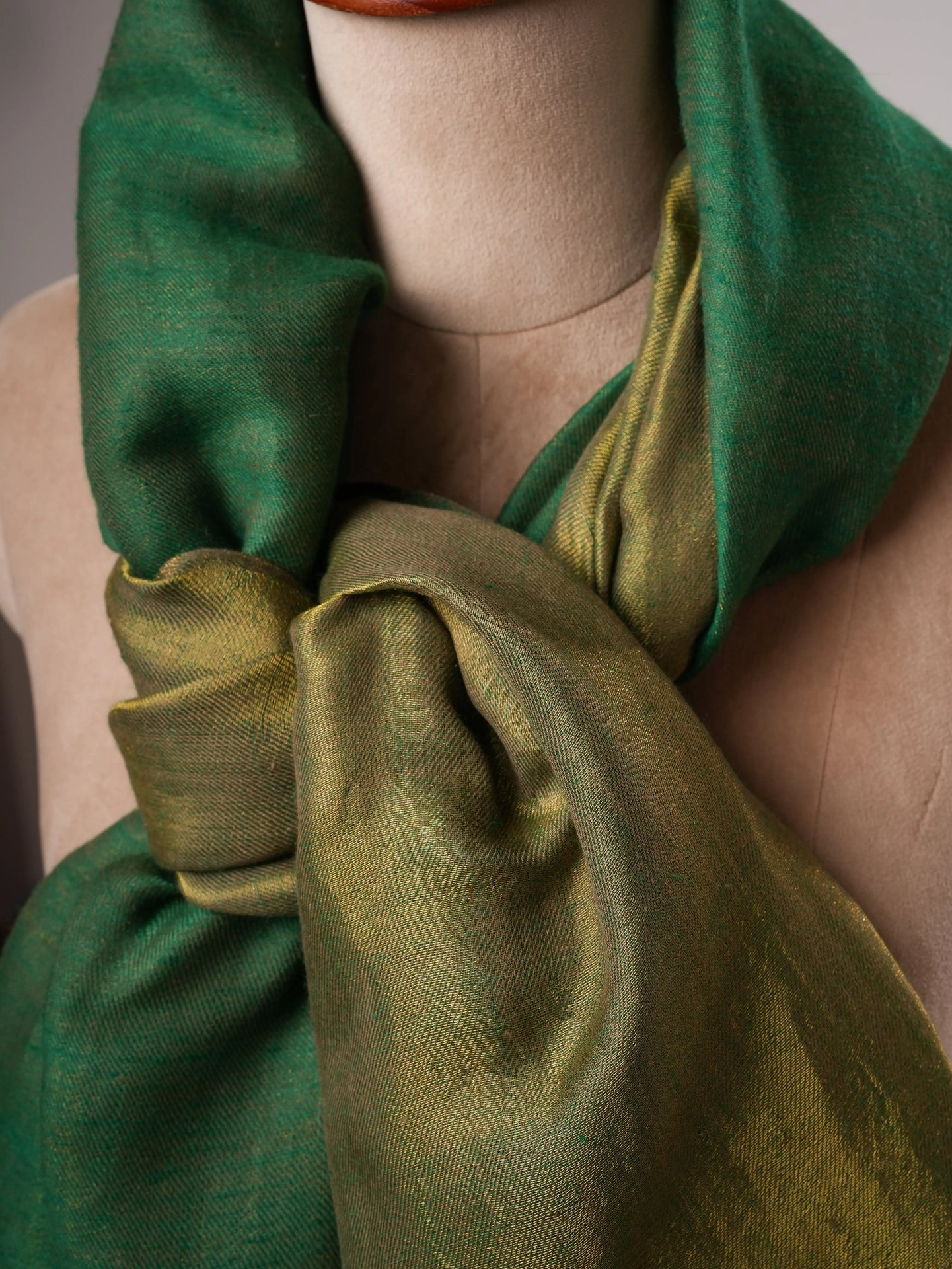 Handloomed Emerald Green and Gold Zari Pashmina Shawl Shahkaar