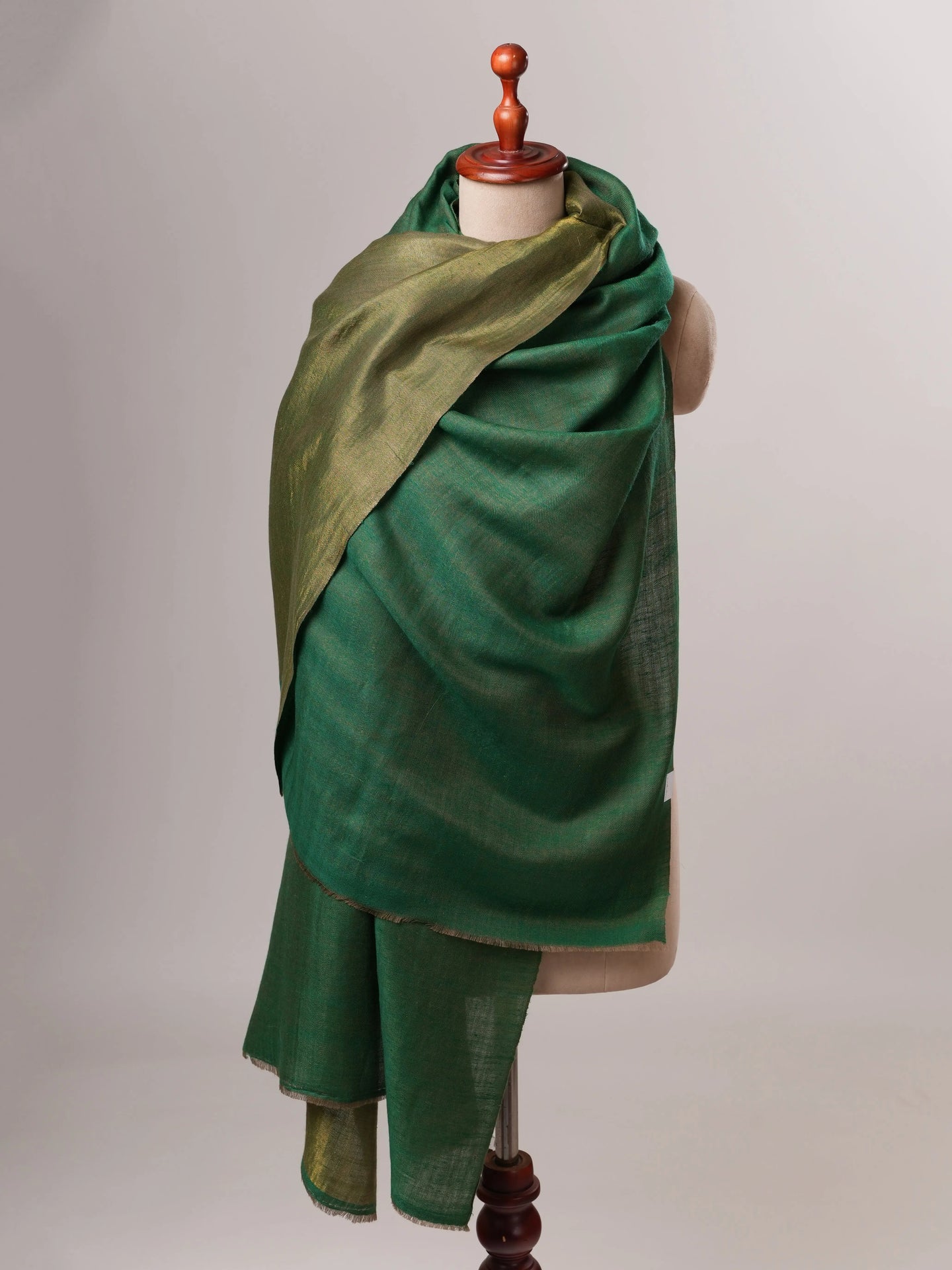 Handloomed Emerald Green and Gold Zari Pashmina Shawl Shahkaar