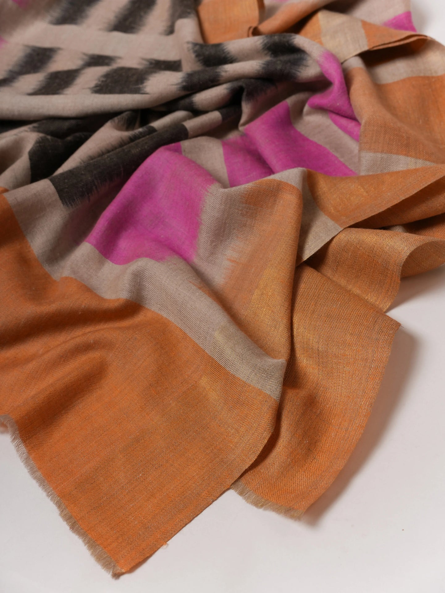 Contemporary Handwoven Himalayan Ikat Pashmina Shawl with Zari Ends - Shahkaar