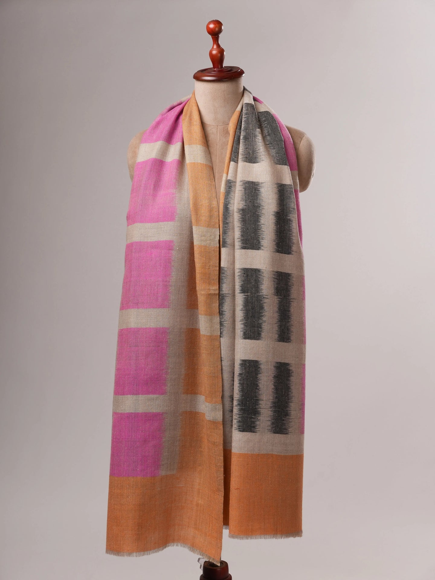 Contemporary Handwoven Himalayan Ikat Pashmina Shawl with Zari Ends - Shahkaar